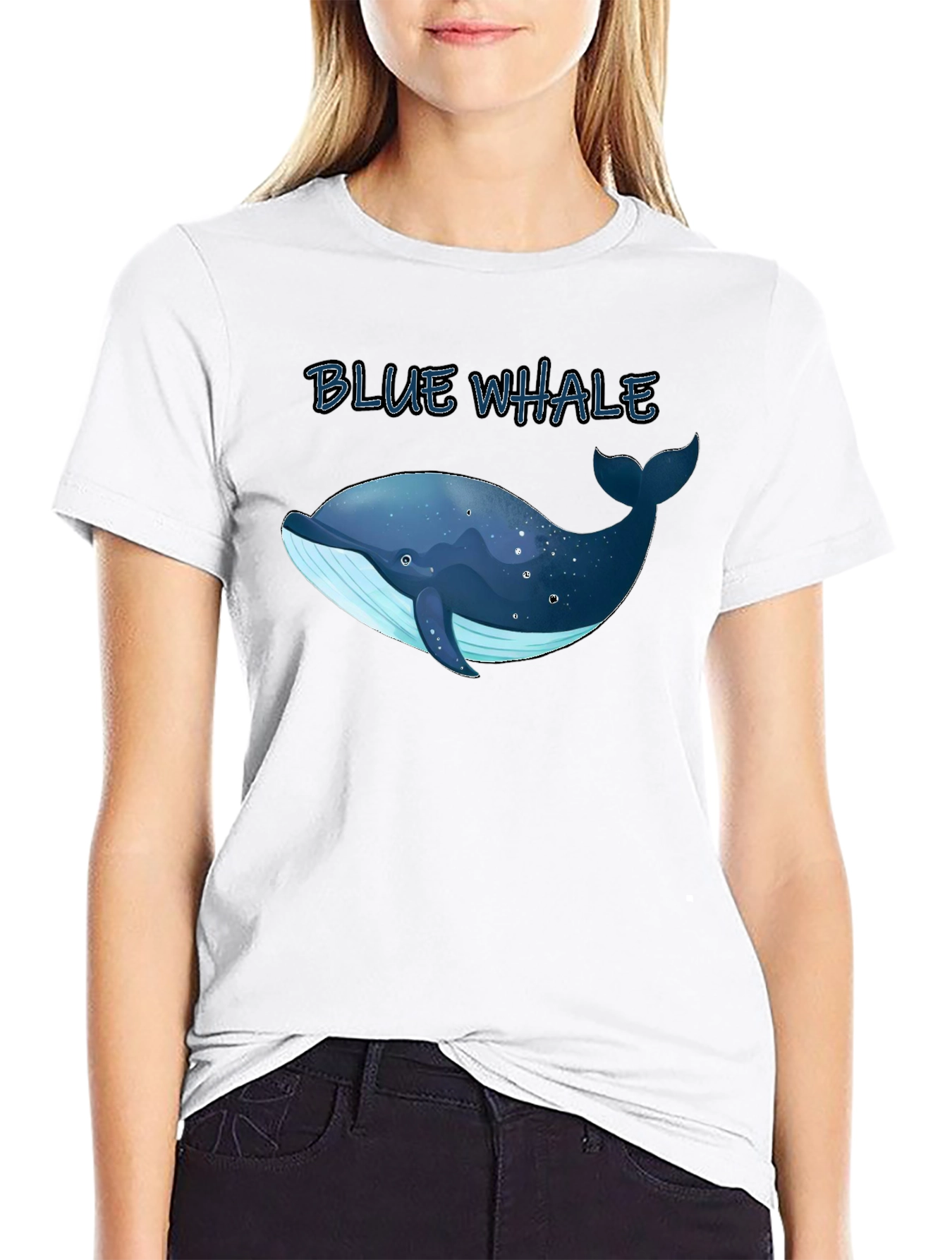 Blue Whale Graphic Tee - Black Cotton T-Shirt