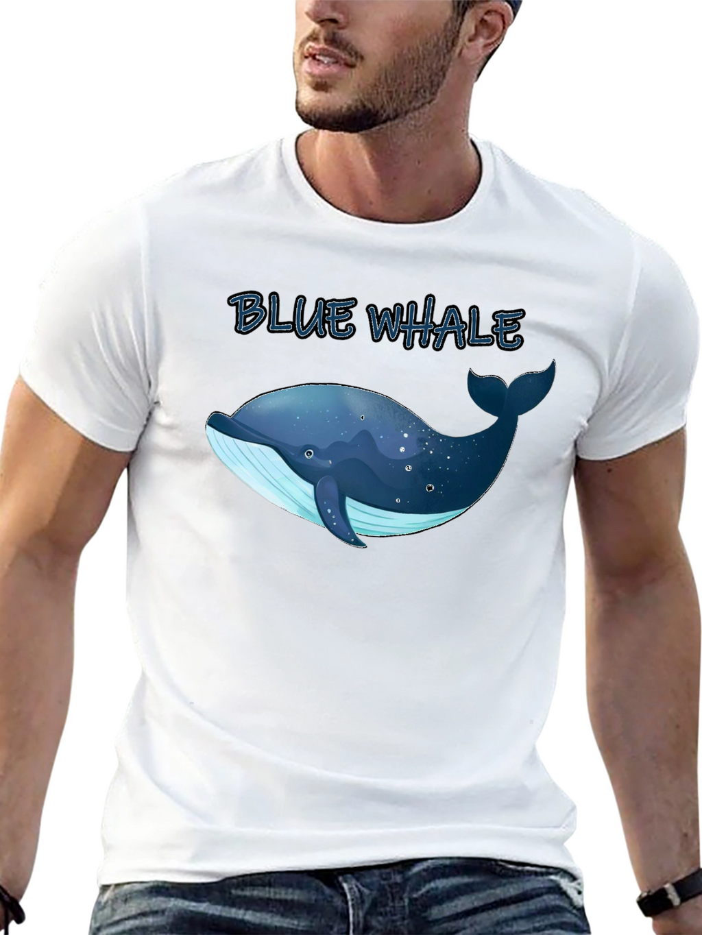 Blue Whale Graphic Tee - Black Cotton T-Shirt