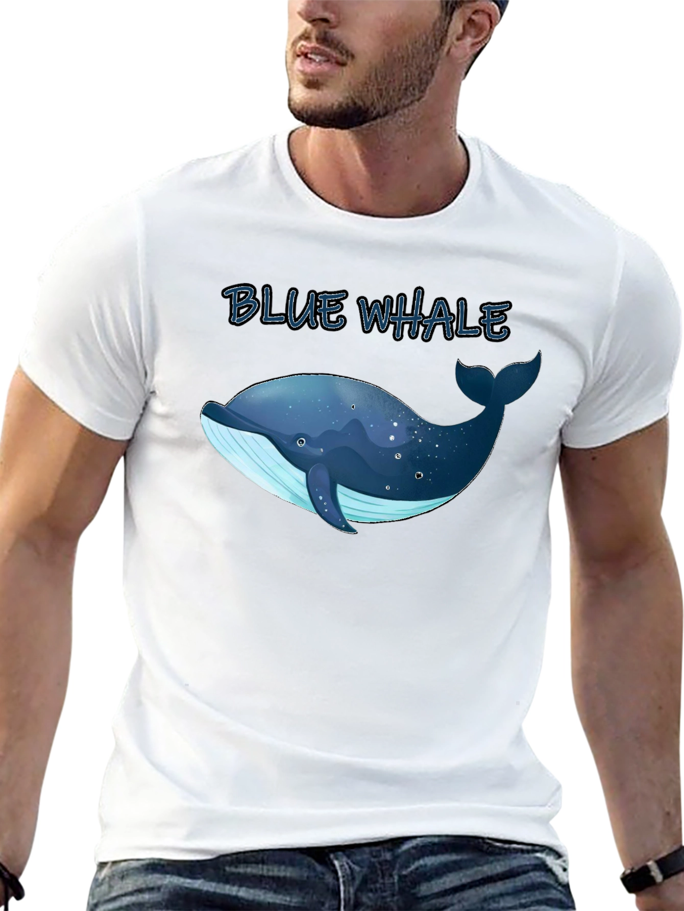 Blue Whale Graphic Tee - Black Cotton T-Shirt