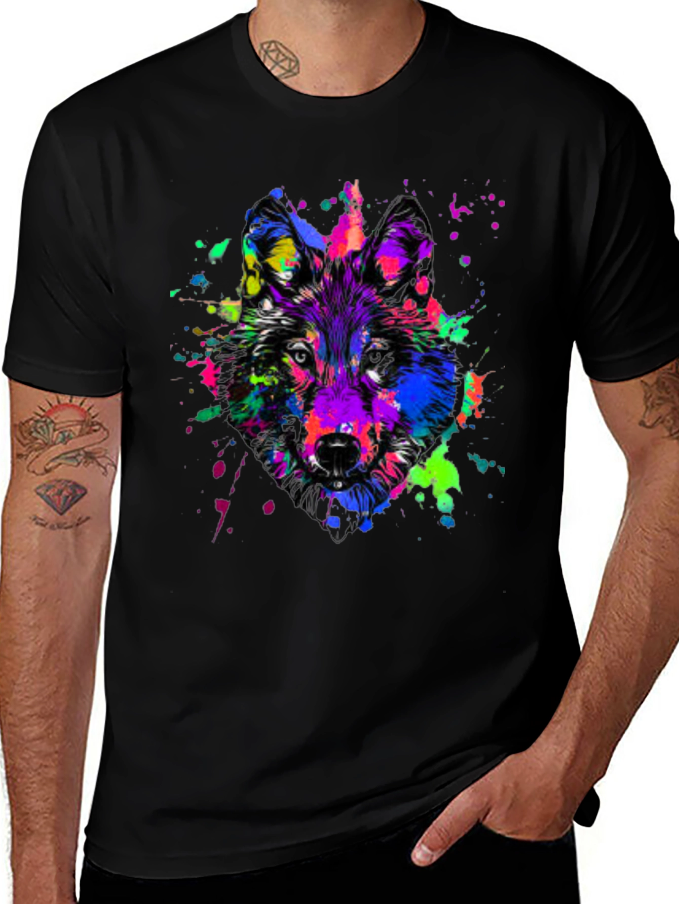 Colorful Wolf Graphic T-Shirt - Bold Animal Print