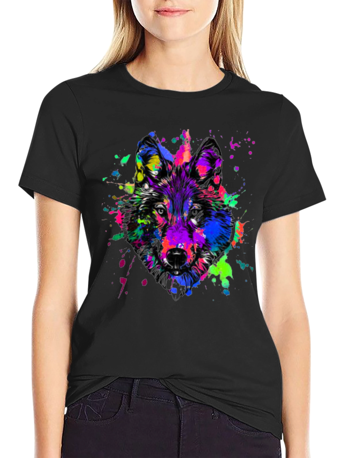 Colorful Wolf Graphic T-Shirt - Bold Animal Print