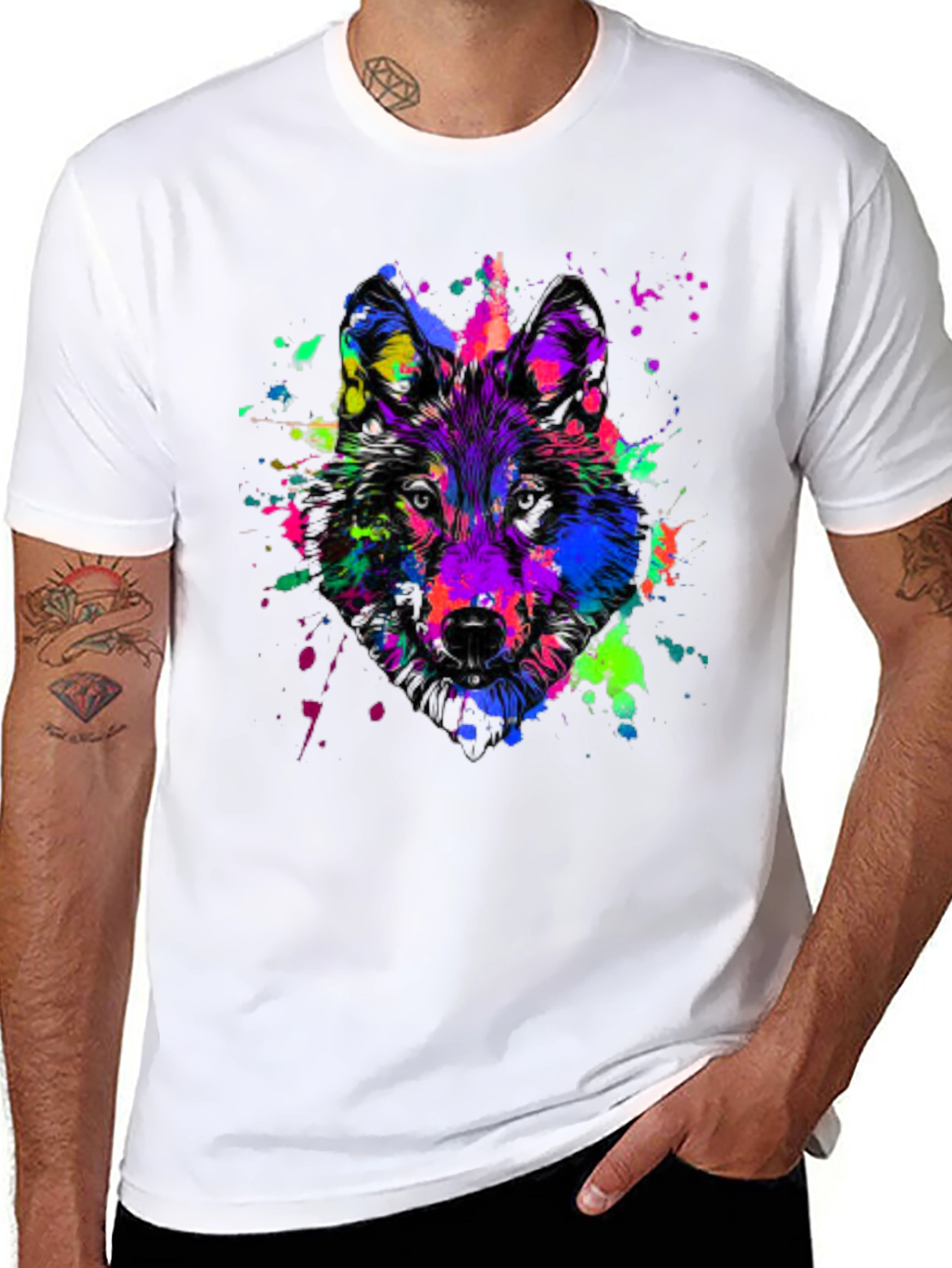 Colorful Wolf Graphic T-Shirt - Bold Animal Print
