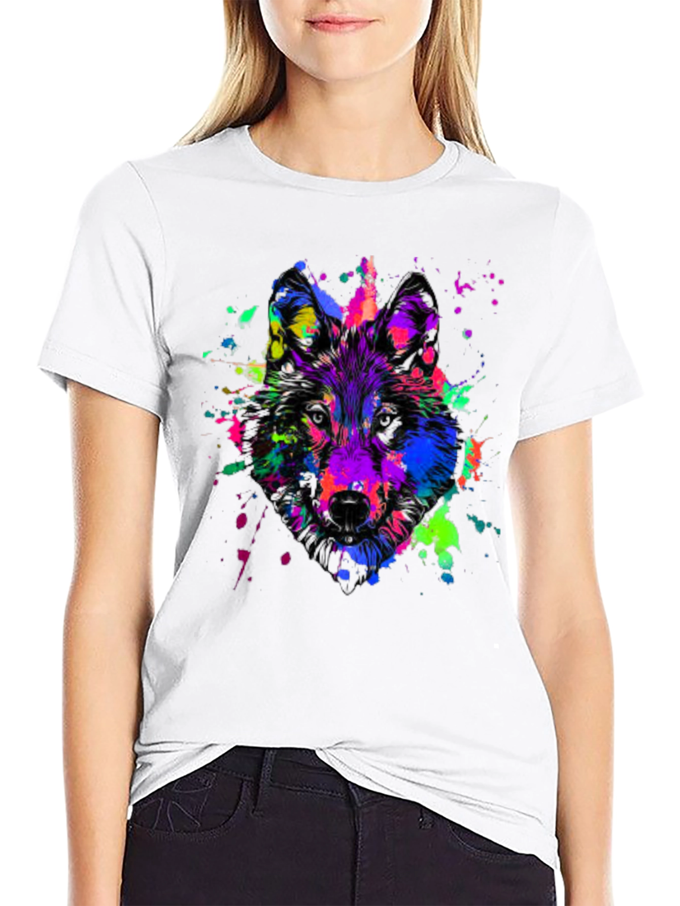 Colorful Wolf Graphic T-Shirt - Bold Animal Print