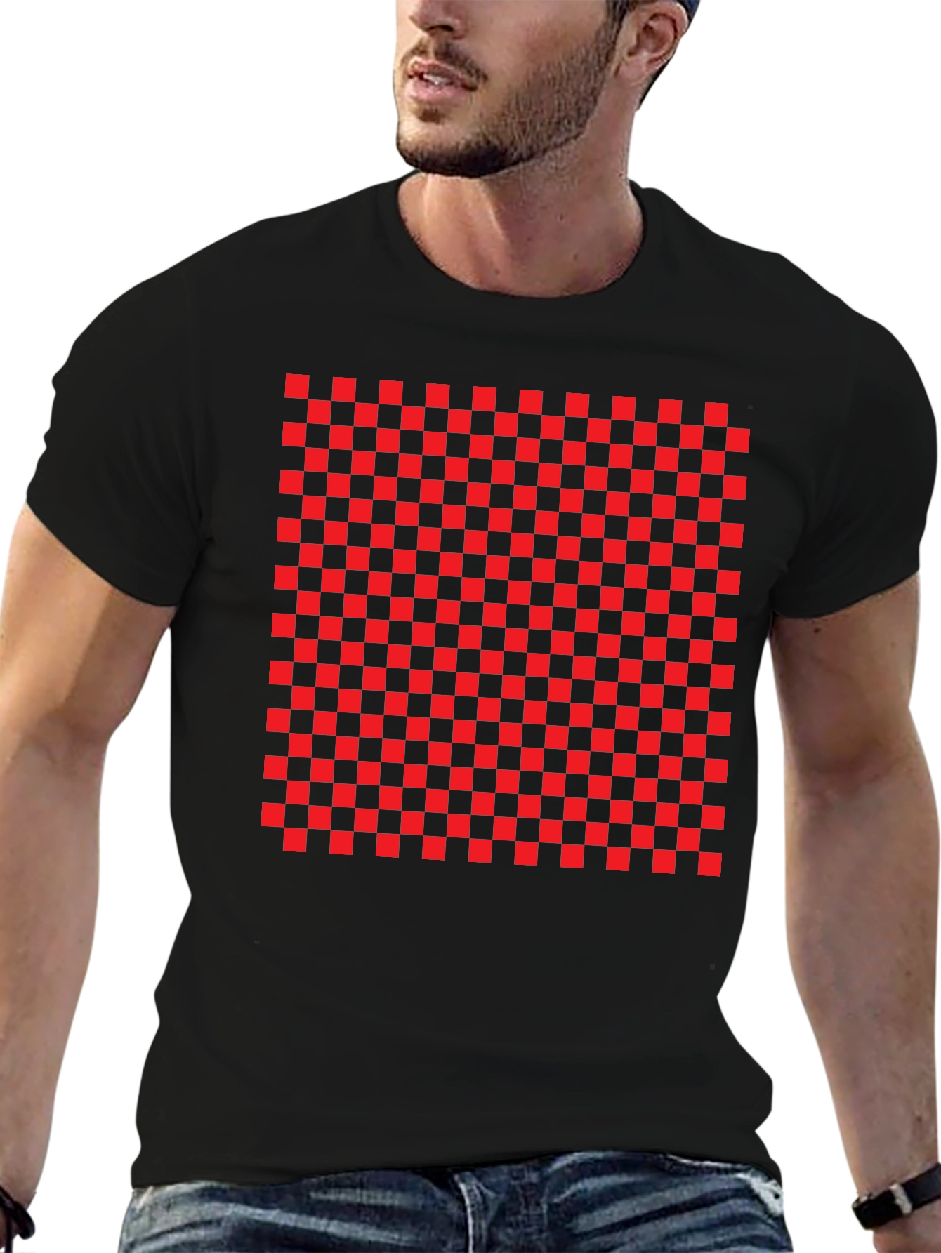 Bold Checkerboard Tee - Statement Graphic T-Shirt