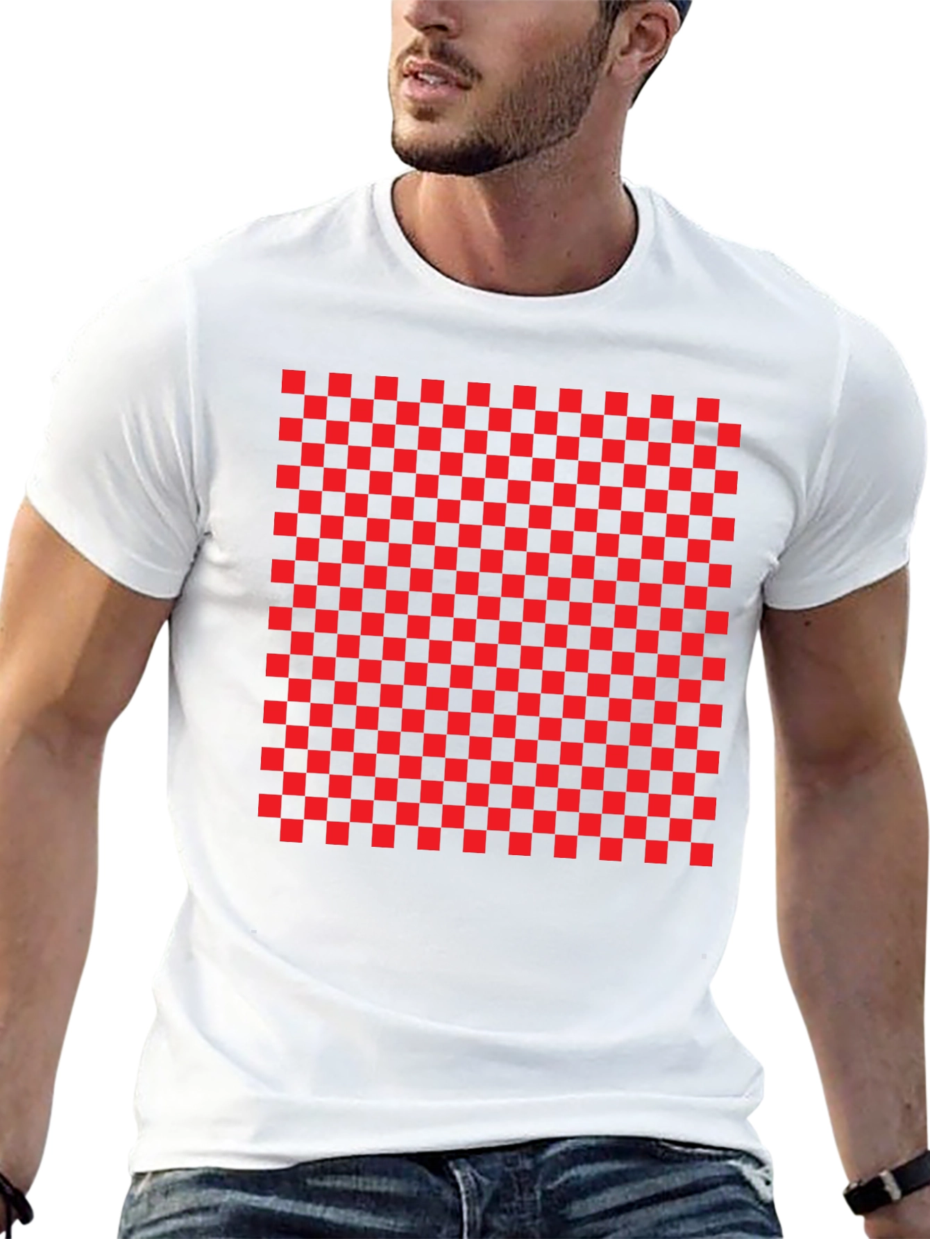 Bold Checkerboard Tee - Statement Graphic T-Shirt