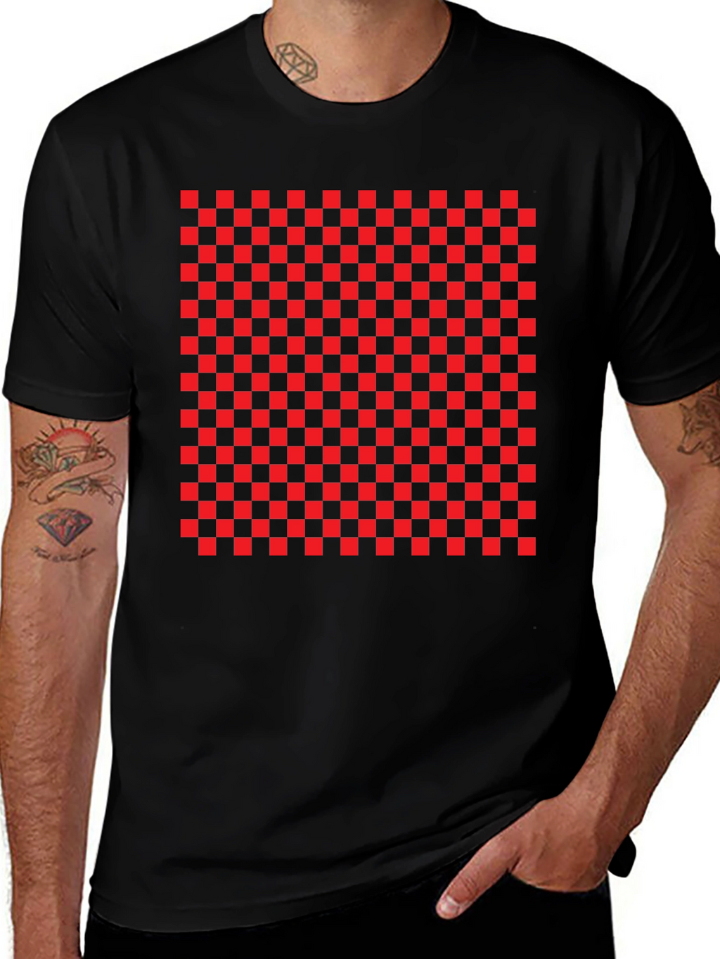 Bold Checkerboard Tee - Statement Graphic T-Shirt