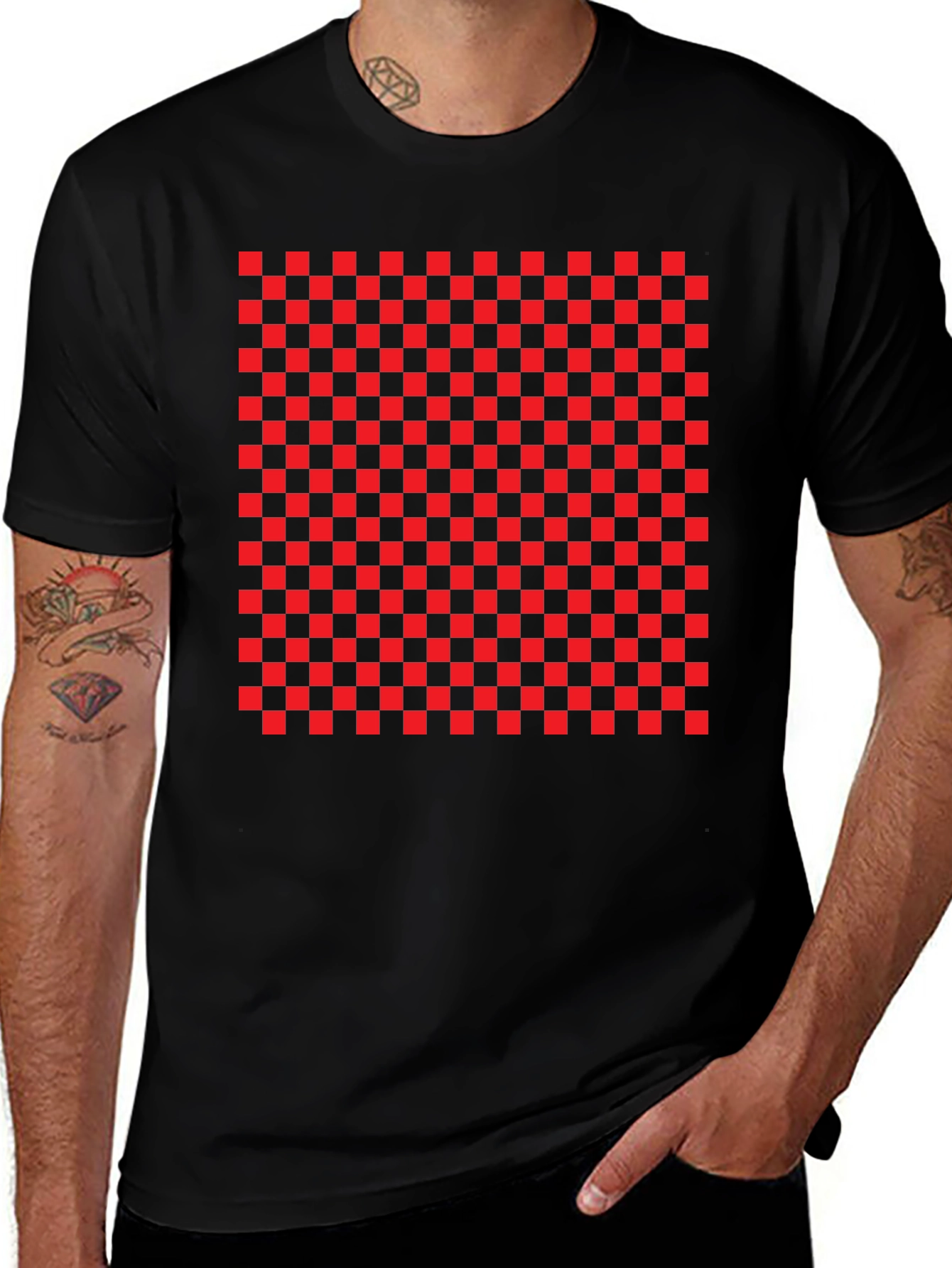 Bold Checkerboard Tee - Statement Graphic T-Shirt