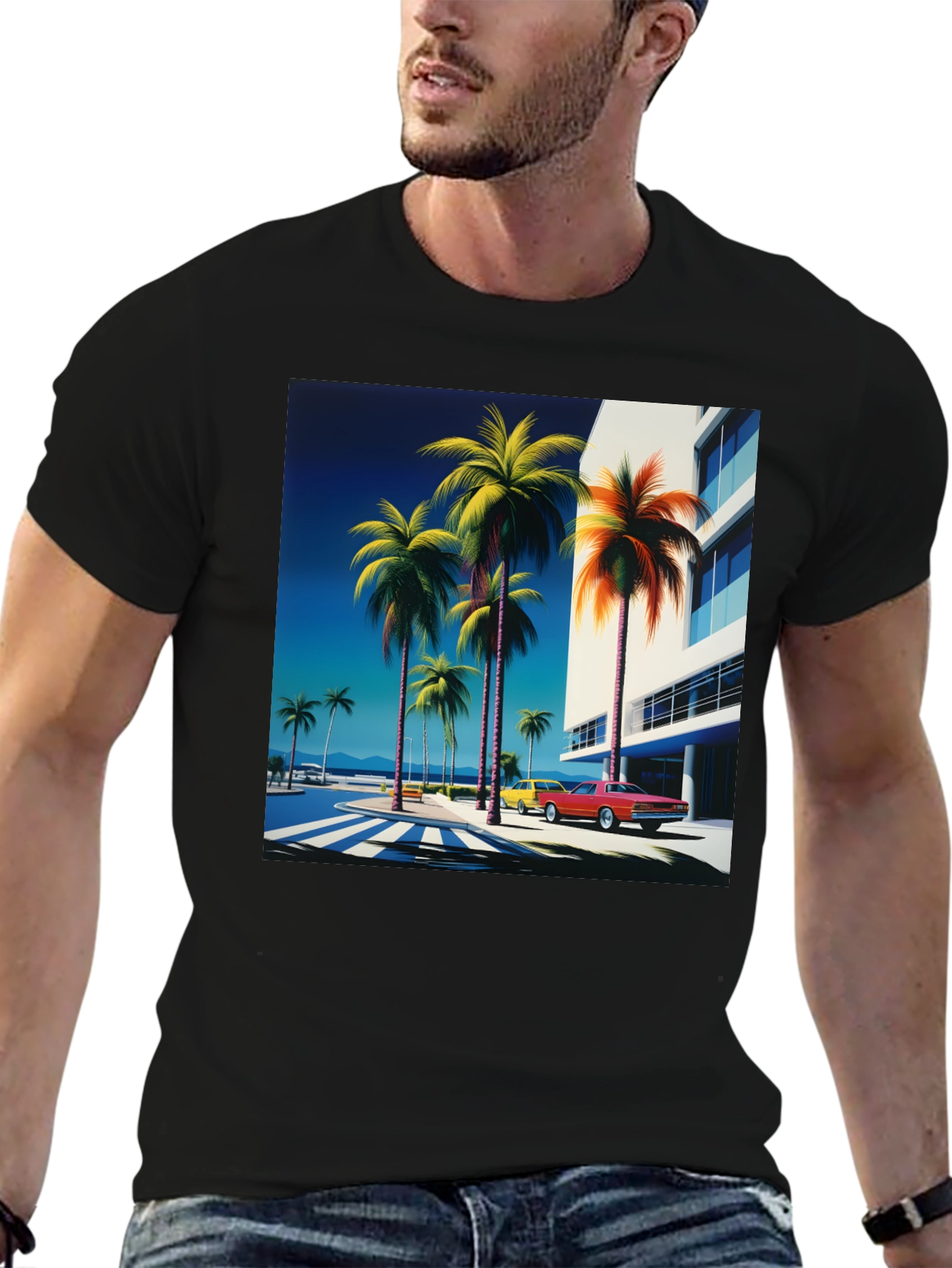 Retro Palm Beach Graphic Tee - Vintage Style