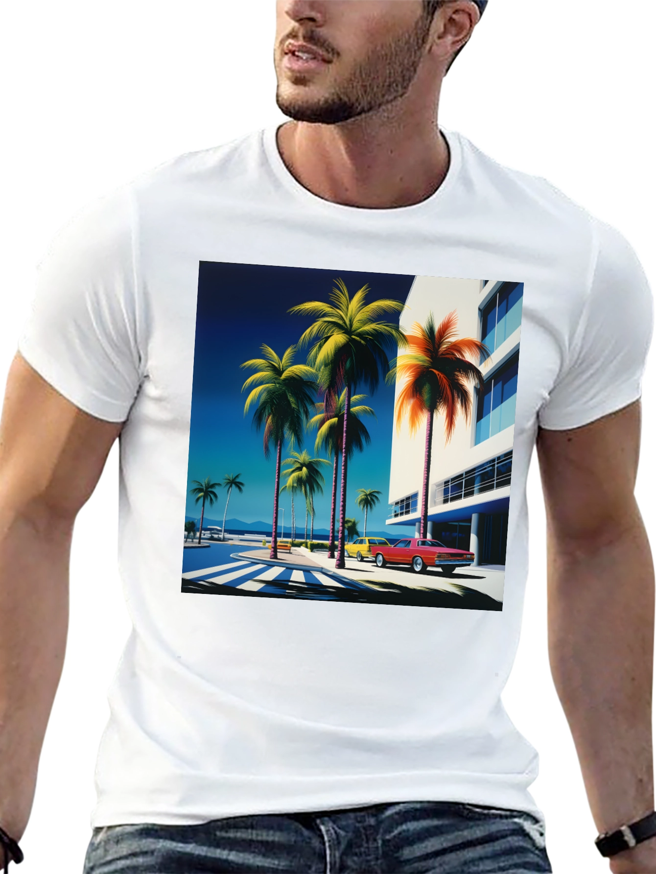 Retro Palm Beach Graphic Tee - Vintage Style