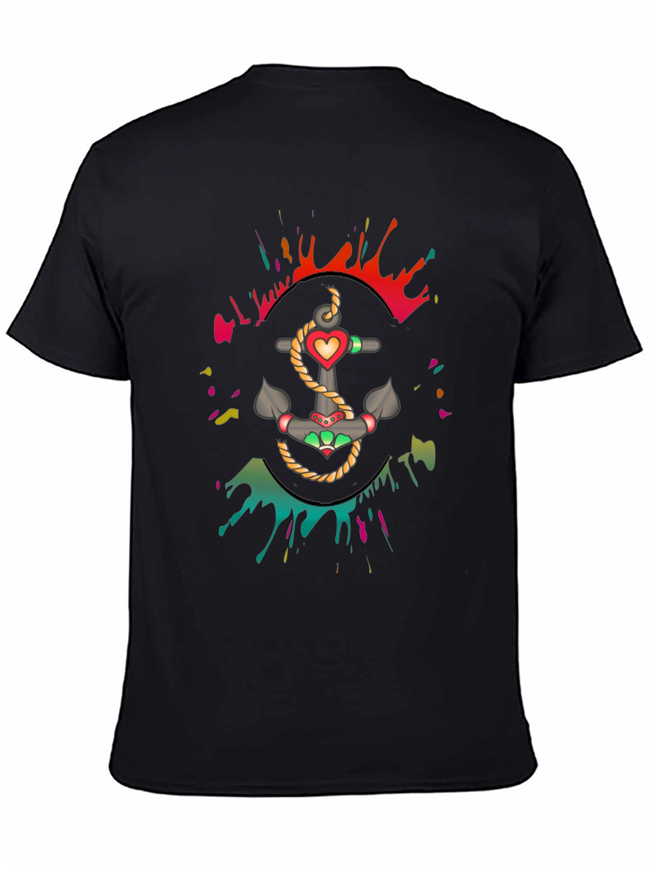 Anchor Heart Graphic Mens Black T-Shirt