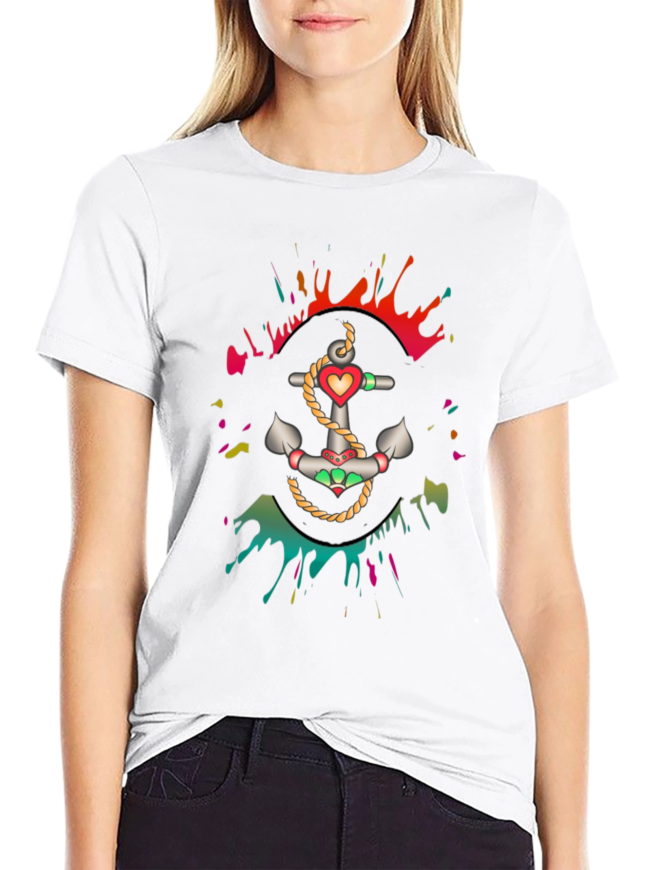 Anchor Heart Graphic Mens Black T-Shirt