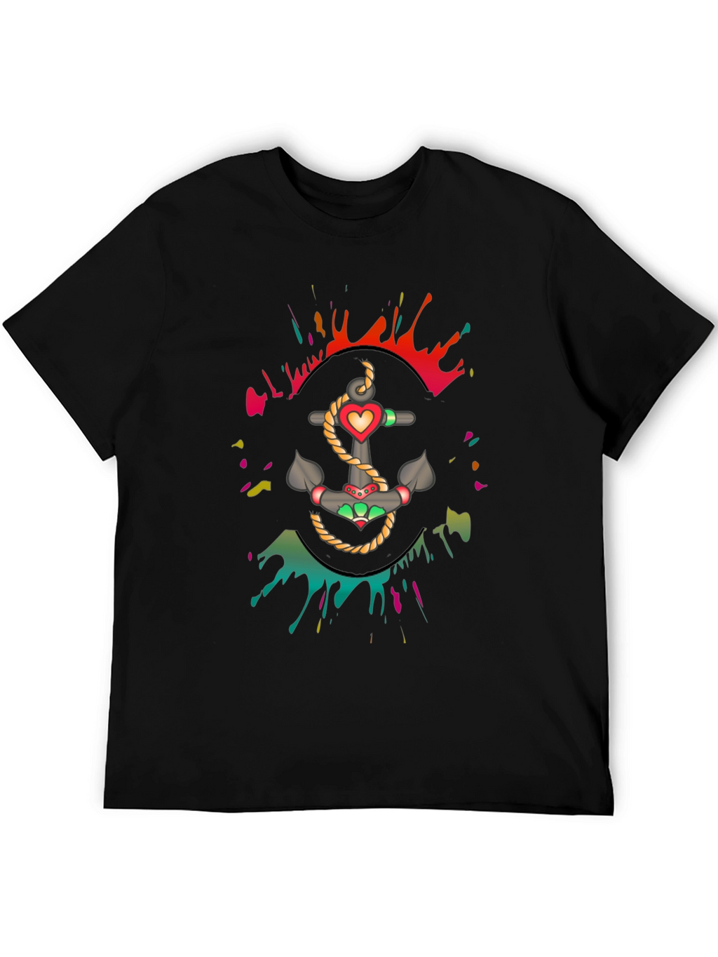 Anchor Heart Graphic Mens Black T-Shirt