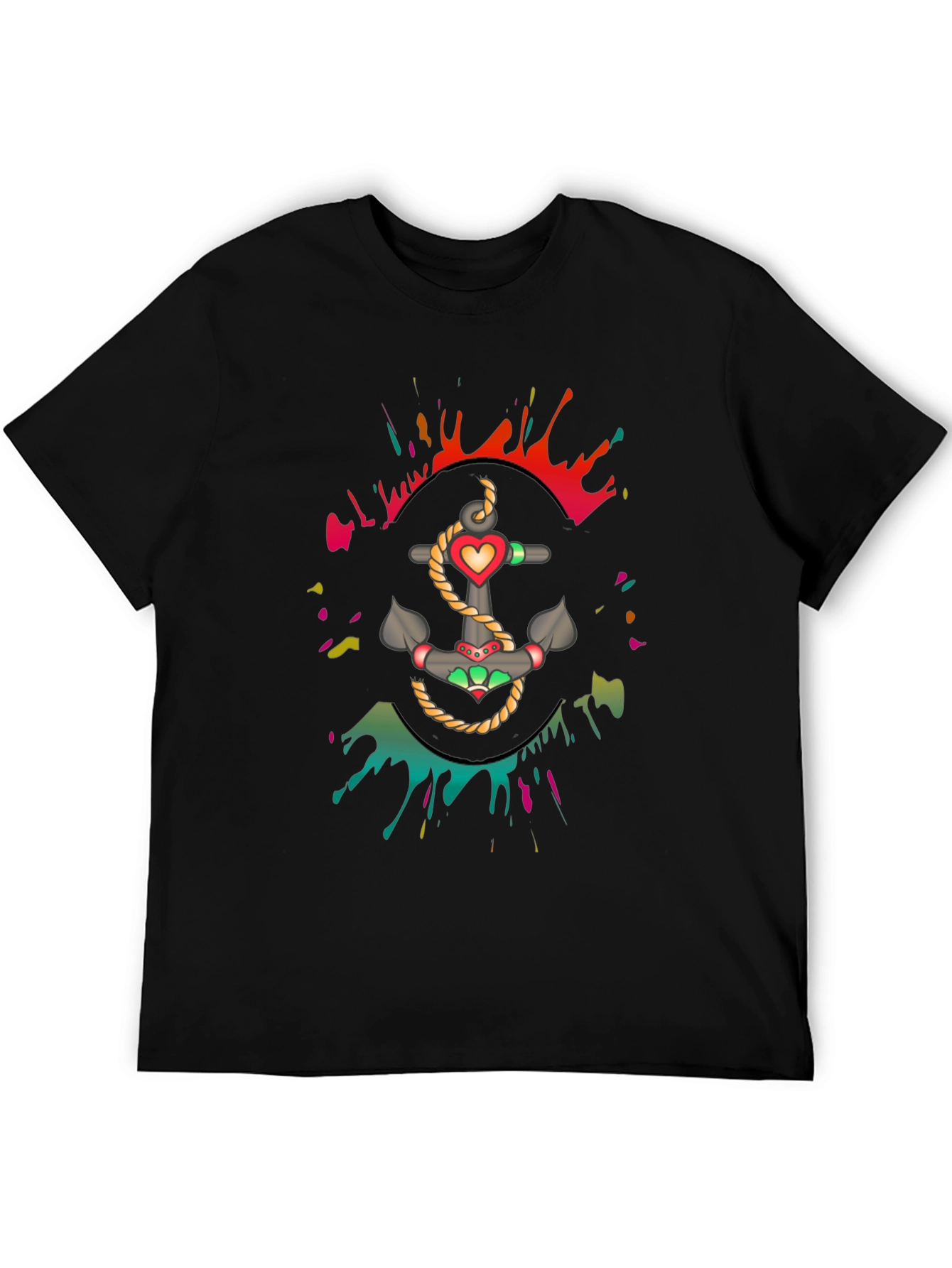 Anchor Heart Graphic Mens Black T-Shirt