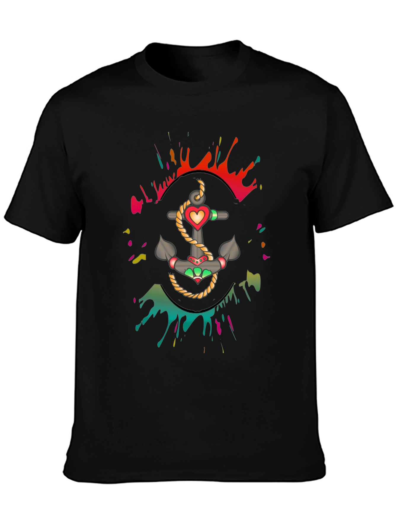 Anchor Heart Graphic Mens Black T-Shirt