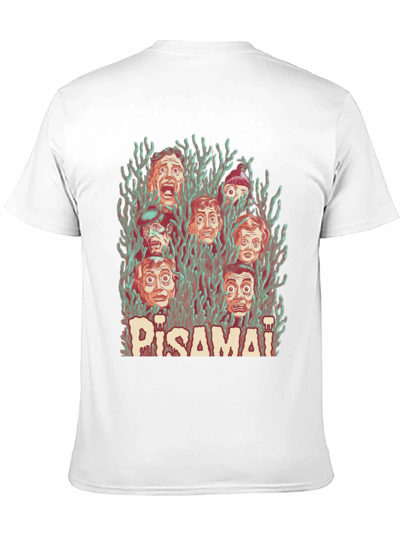 Pisamai Horror Faces Graphic Tee - Spooky Retro Design