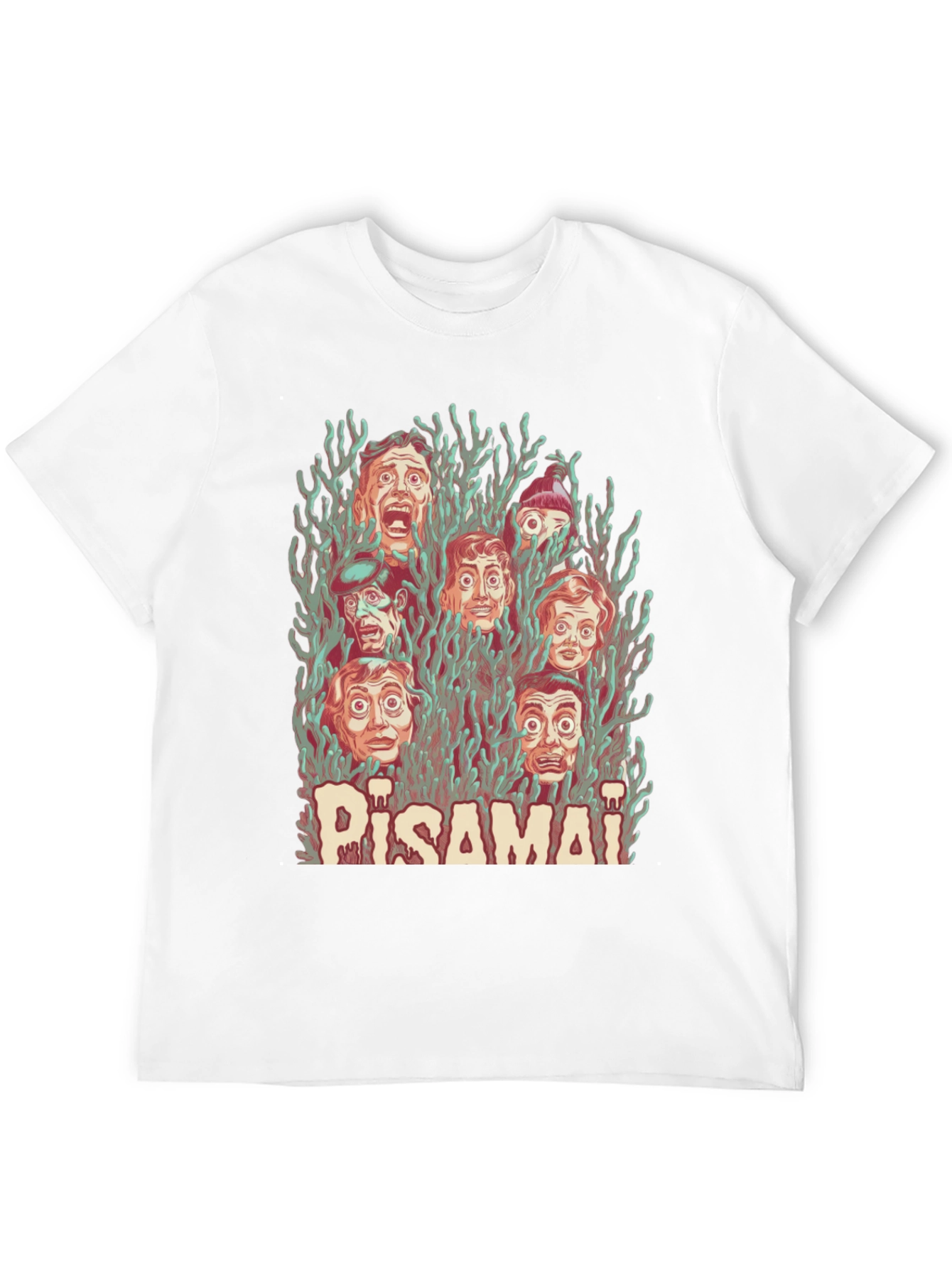 Pisamai Horror Faces Graphic Tee - Spooky Retro Design