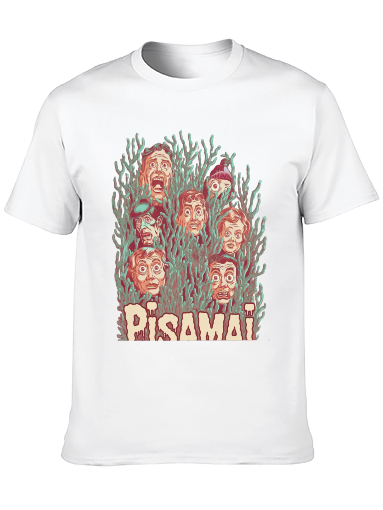Pisamai Horror Faces Graphic Tee - Spooky Retro Design