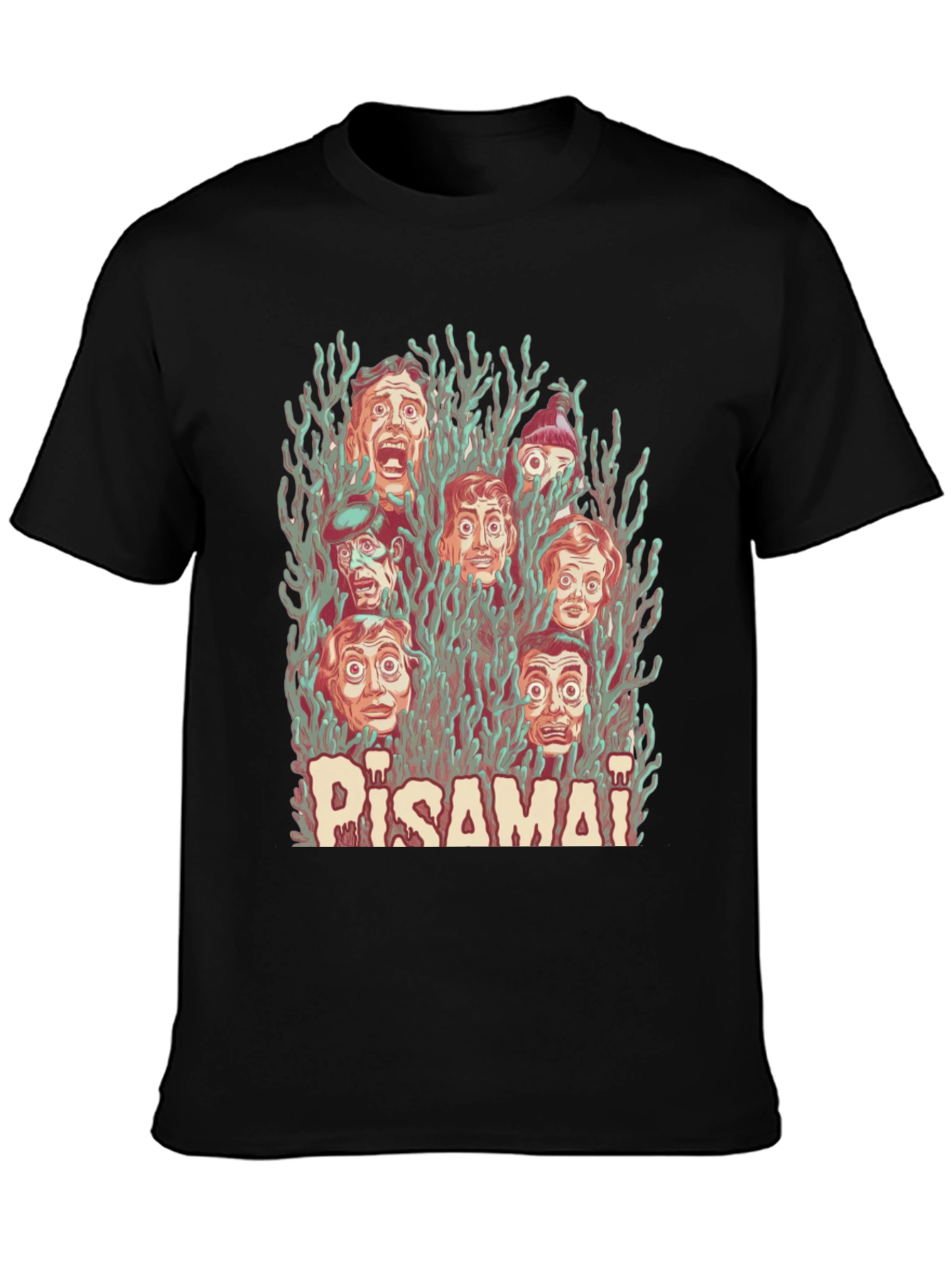 Pisamai Horror Faces Graphic Tee - Spooky Retro Design