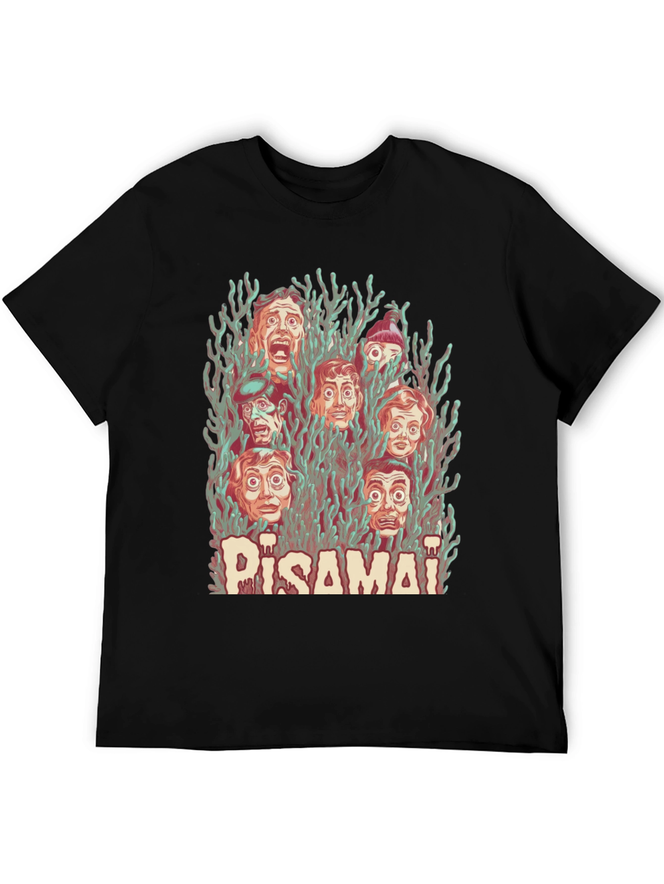 Pisamai Horror Faces Graphic Tee - Spooky Retro Design