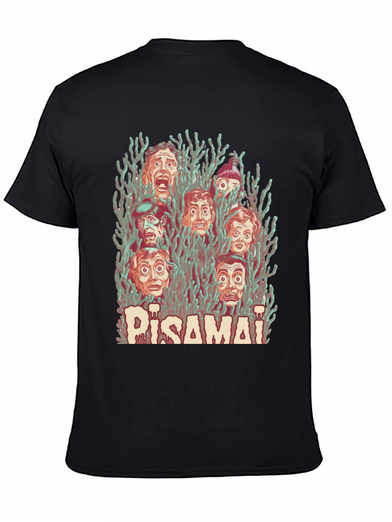 Pisamai Horror Faces Graphic Tee - Spooky Retro Design