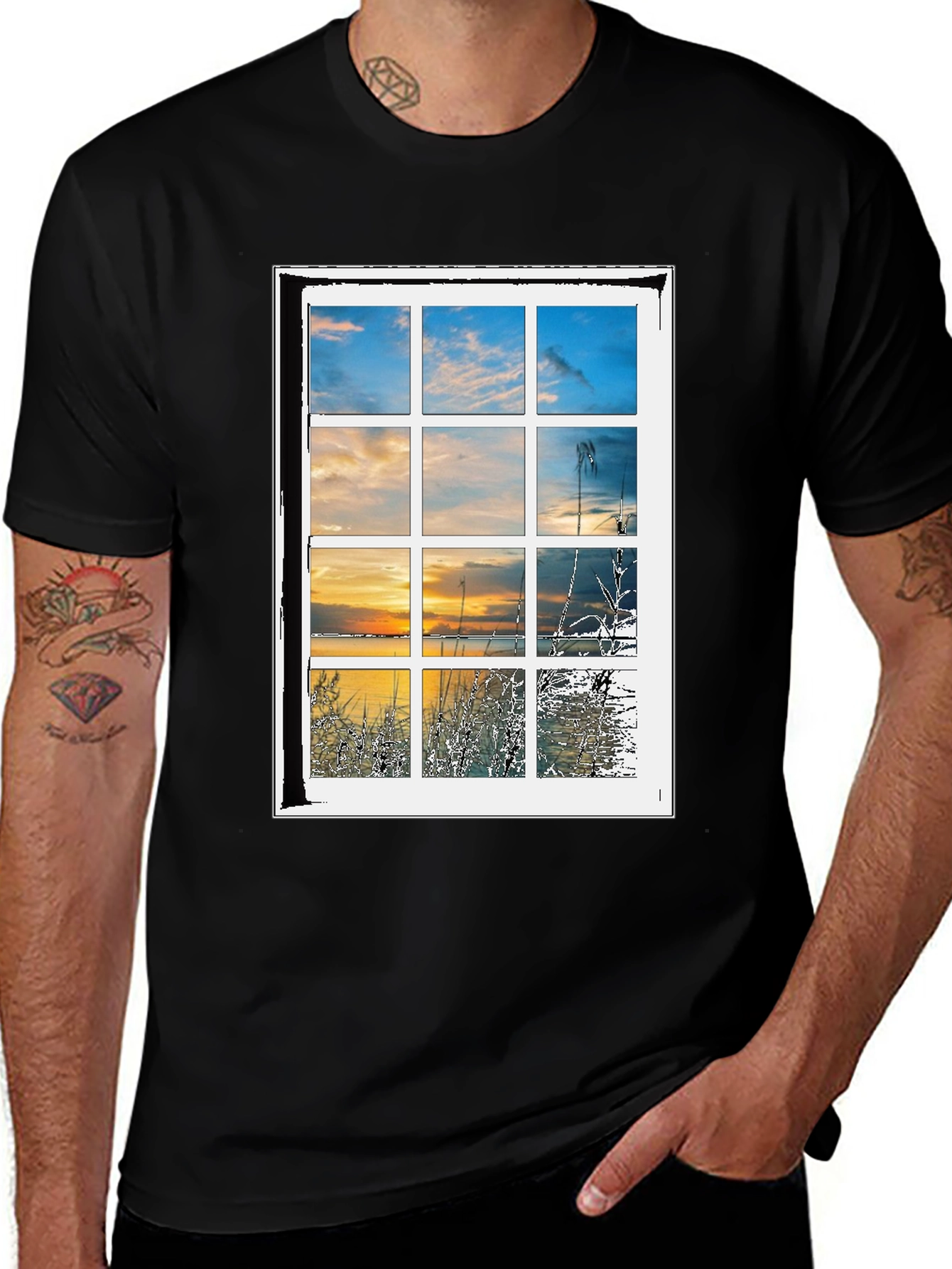 Window to Nature Graphic Tee - Black Cotton Blend Shirt