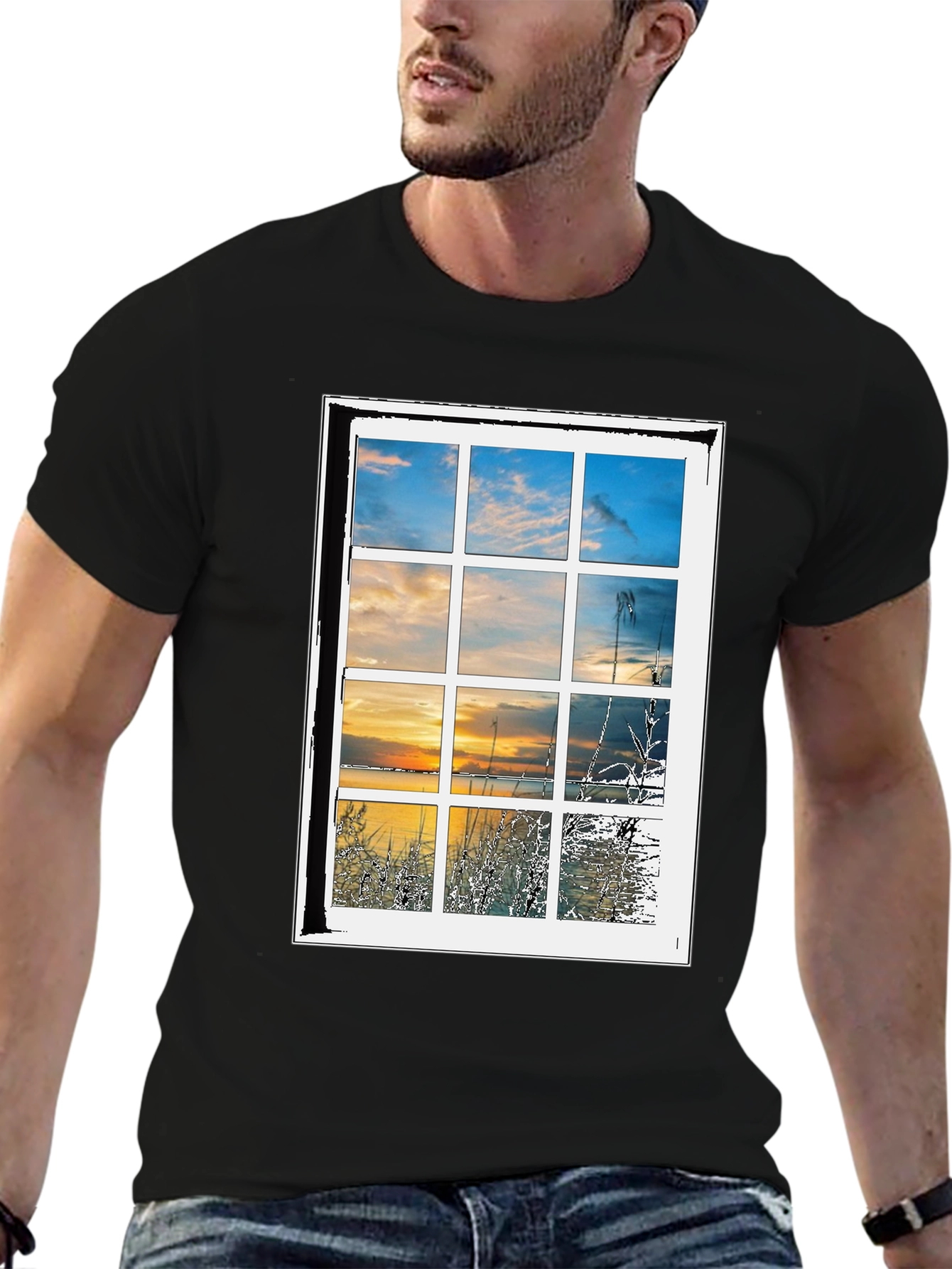 Window to Nature Graphic Tee - Black Cotton Blend Shirt