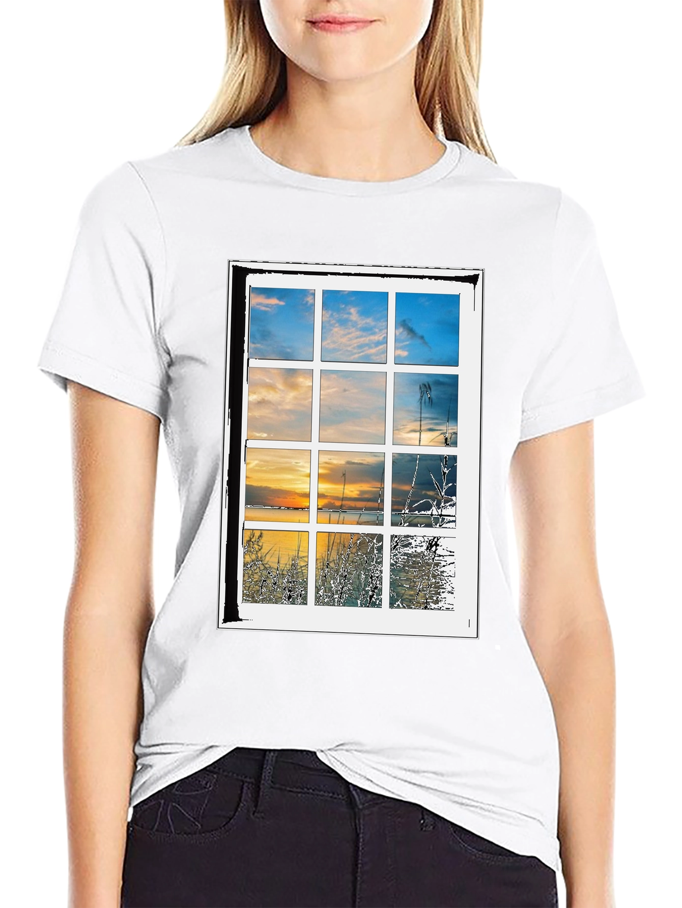 Window to Nature Graphic Tee - Black Cotton Blend Shirt