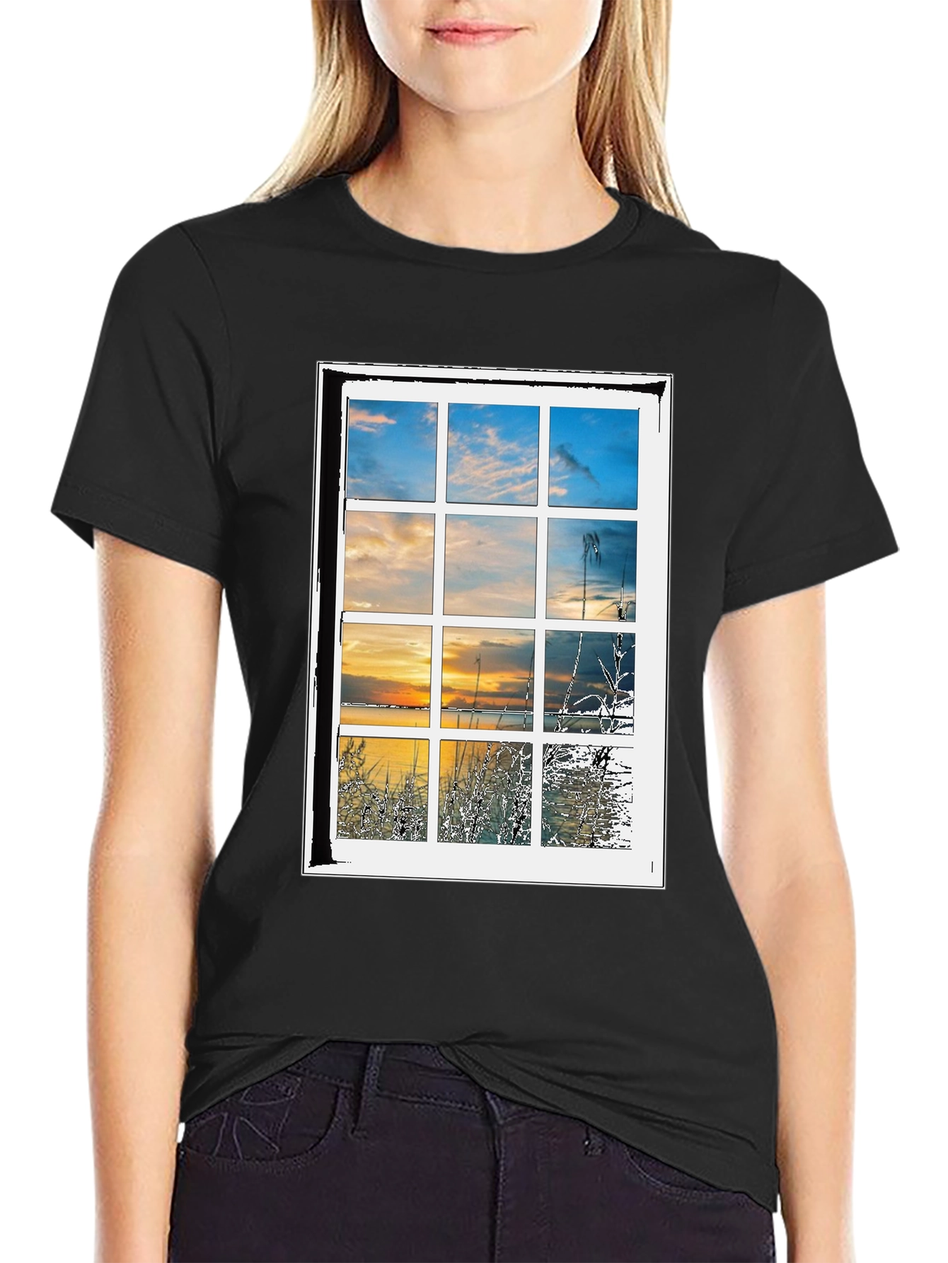 Window to Nature Graphic Tee - Black Cotton Blend Shirt