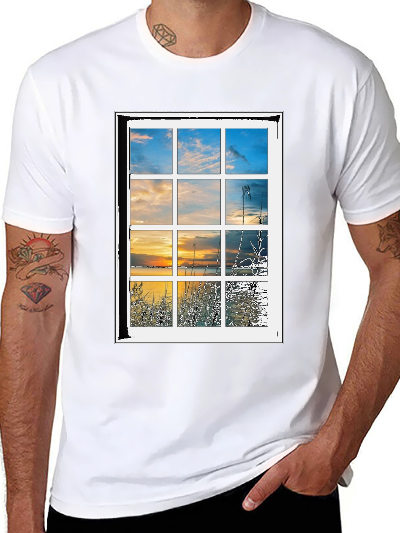 Window to Nature Graphic Tee - Black Cotton Blend Shirt