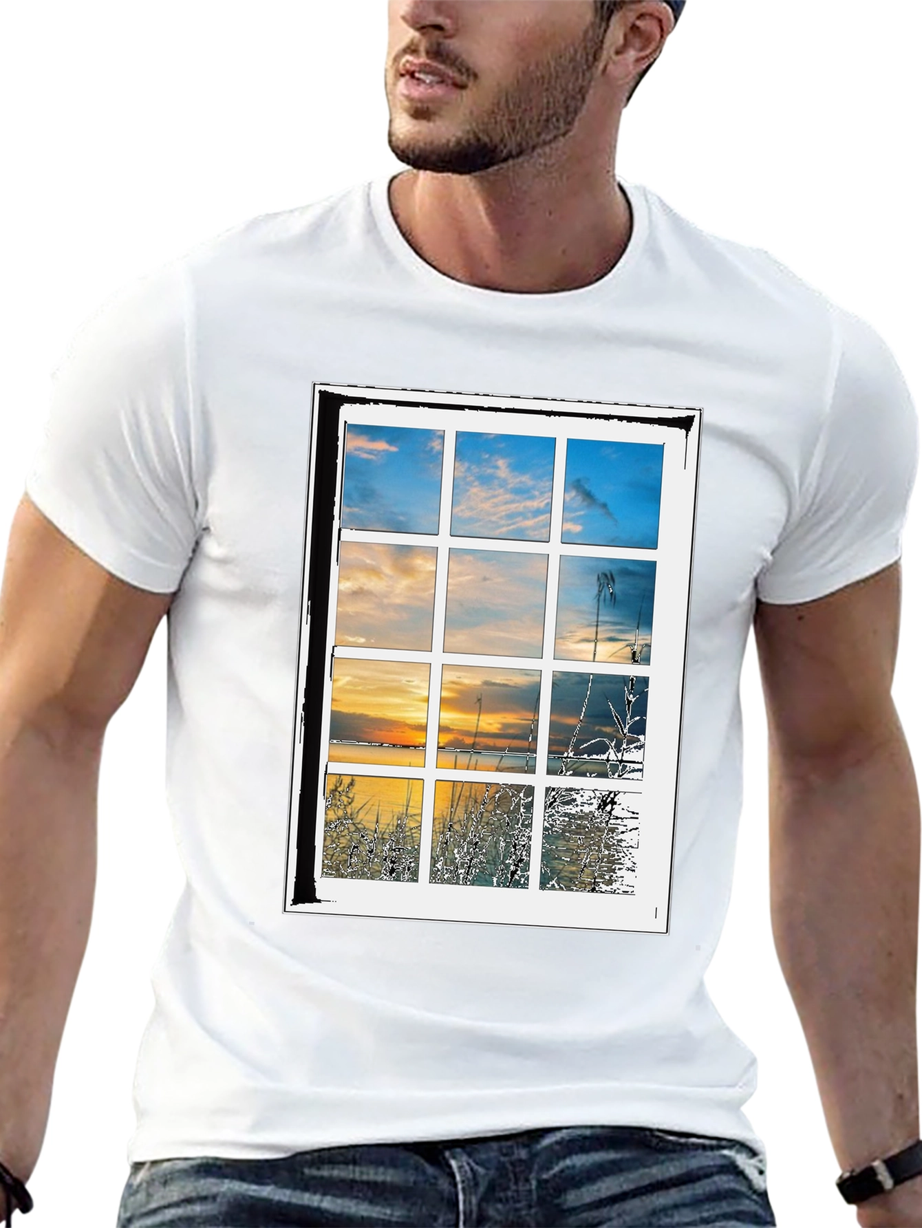 Window to Nature Graphic Tee - Black Cotton Blend Shirt