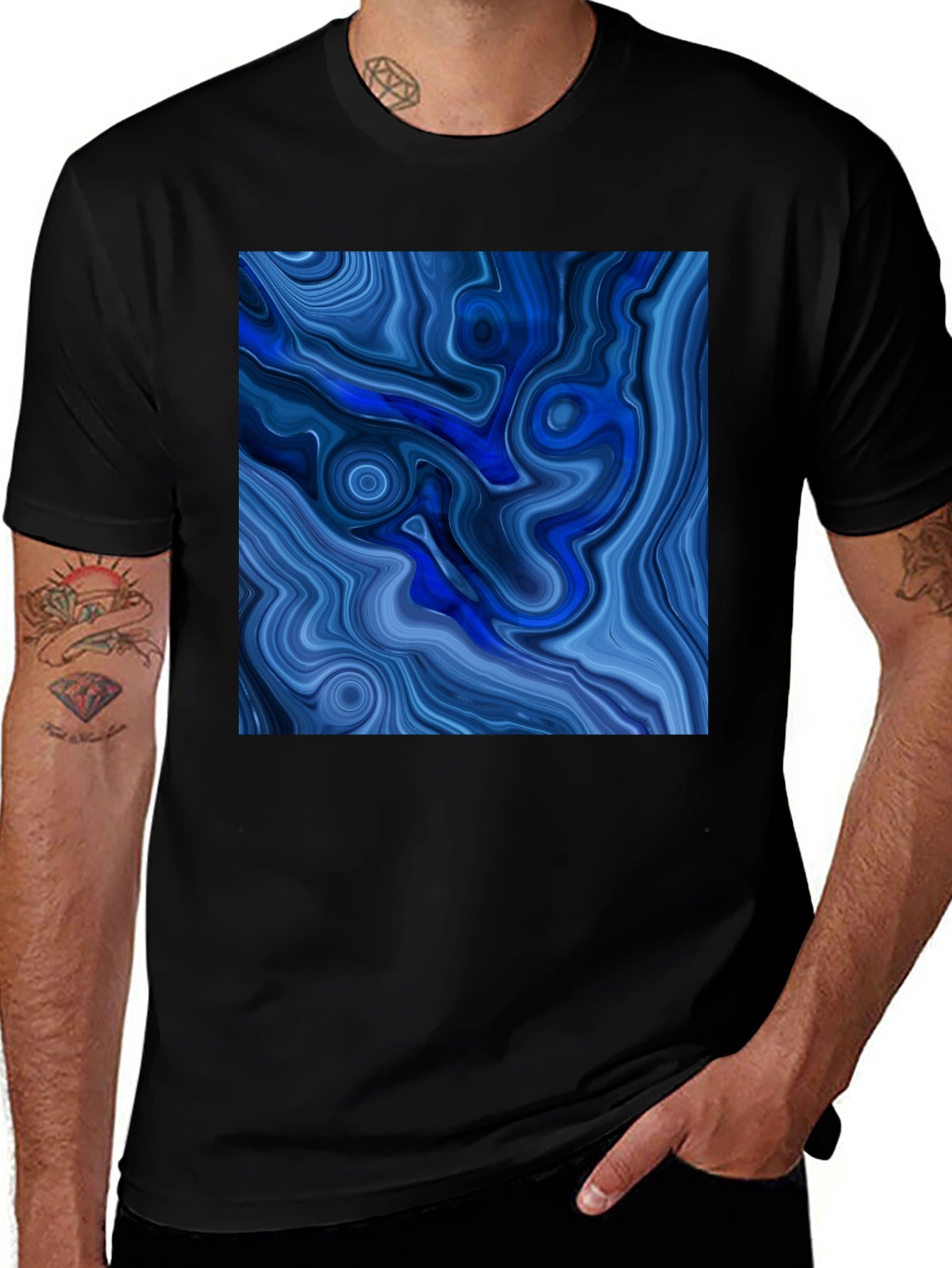 Blue Swirl Graphic Tee - Modern Art T-Shirt