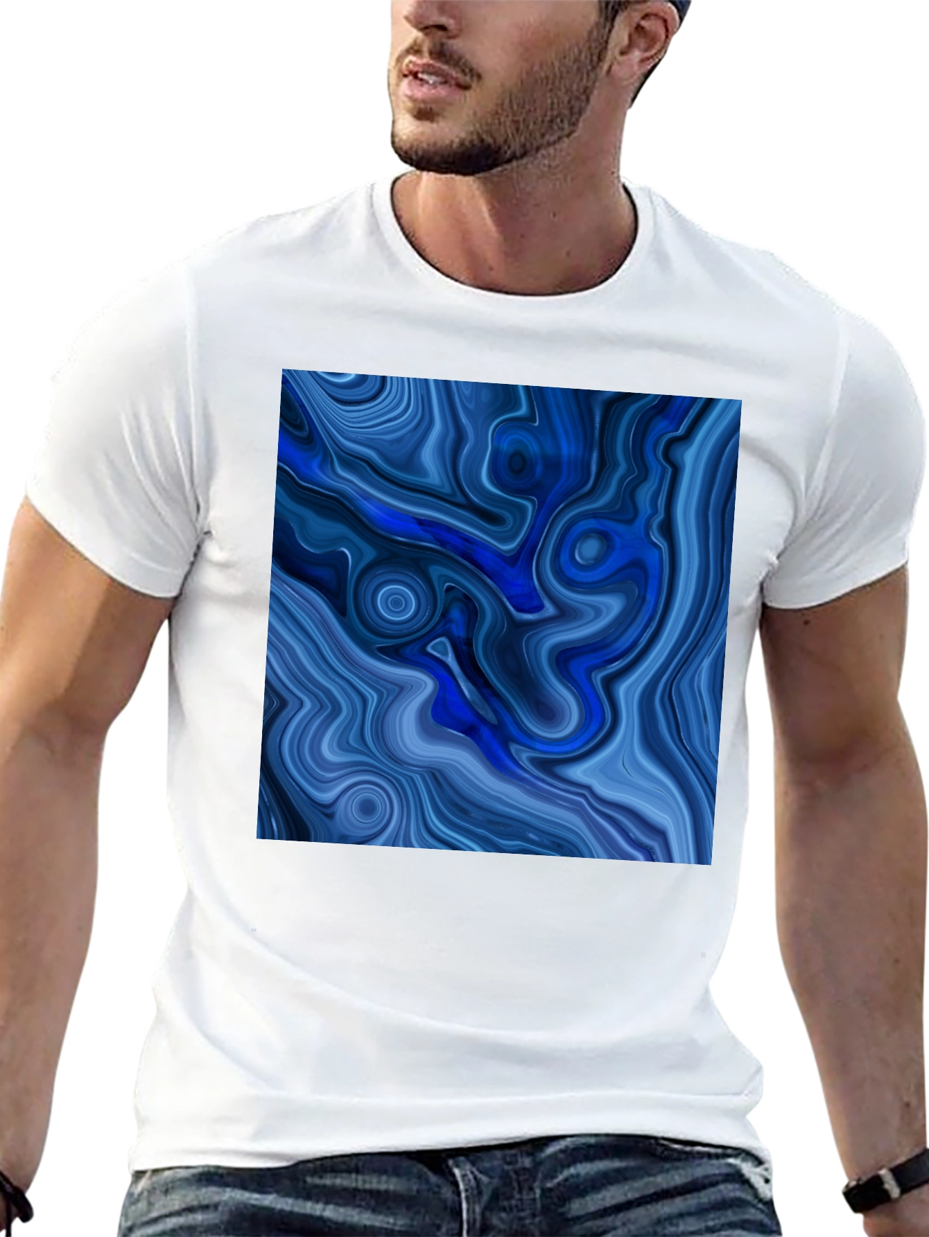 Blue Swirl Graphic Tee - Modern Art T-Shirt