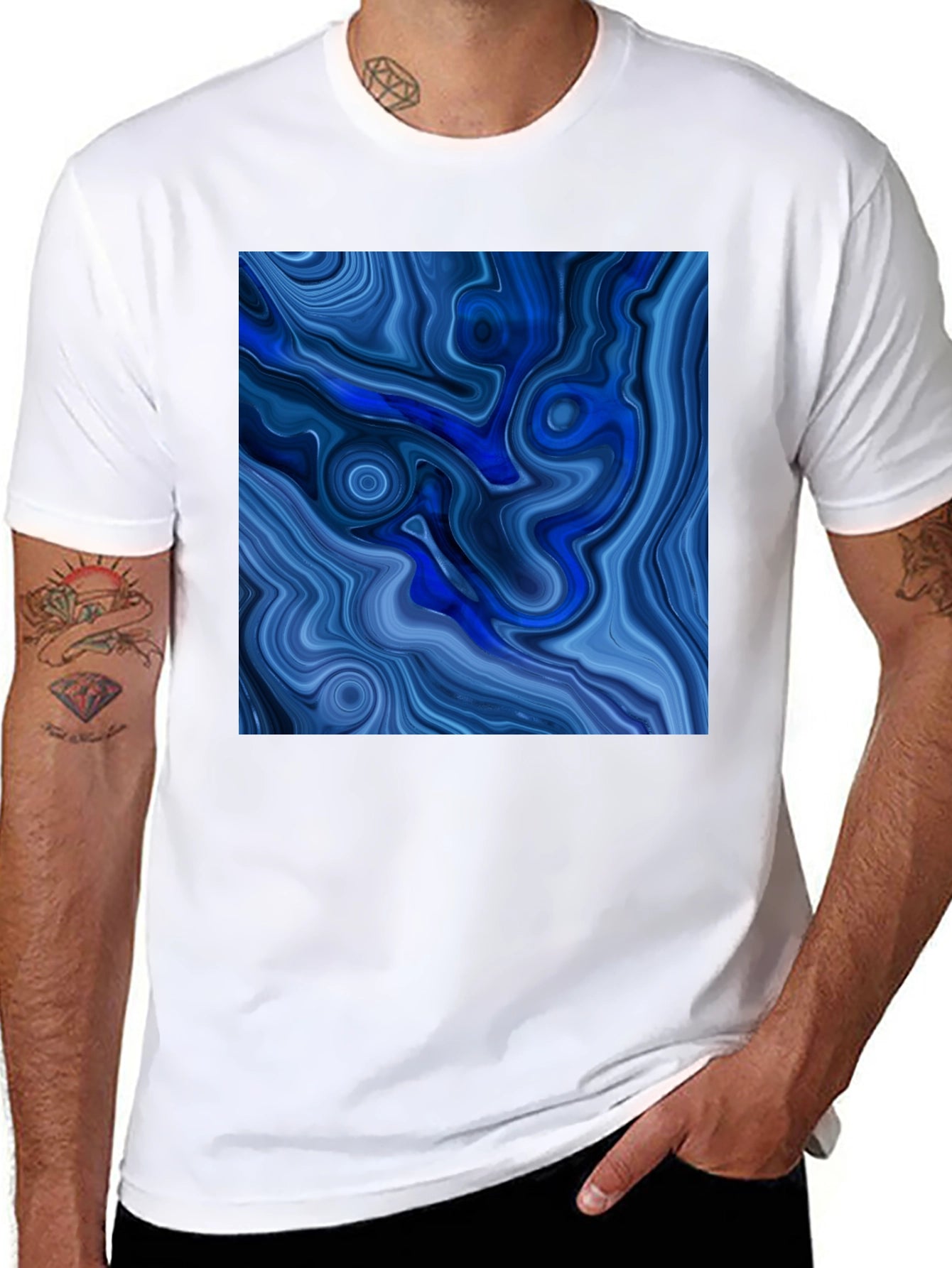 Blue Swirl Graphic Tee - Modern Art T-Shirt
