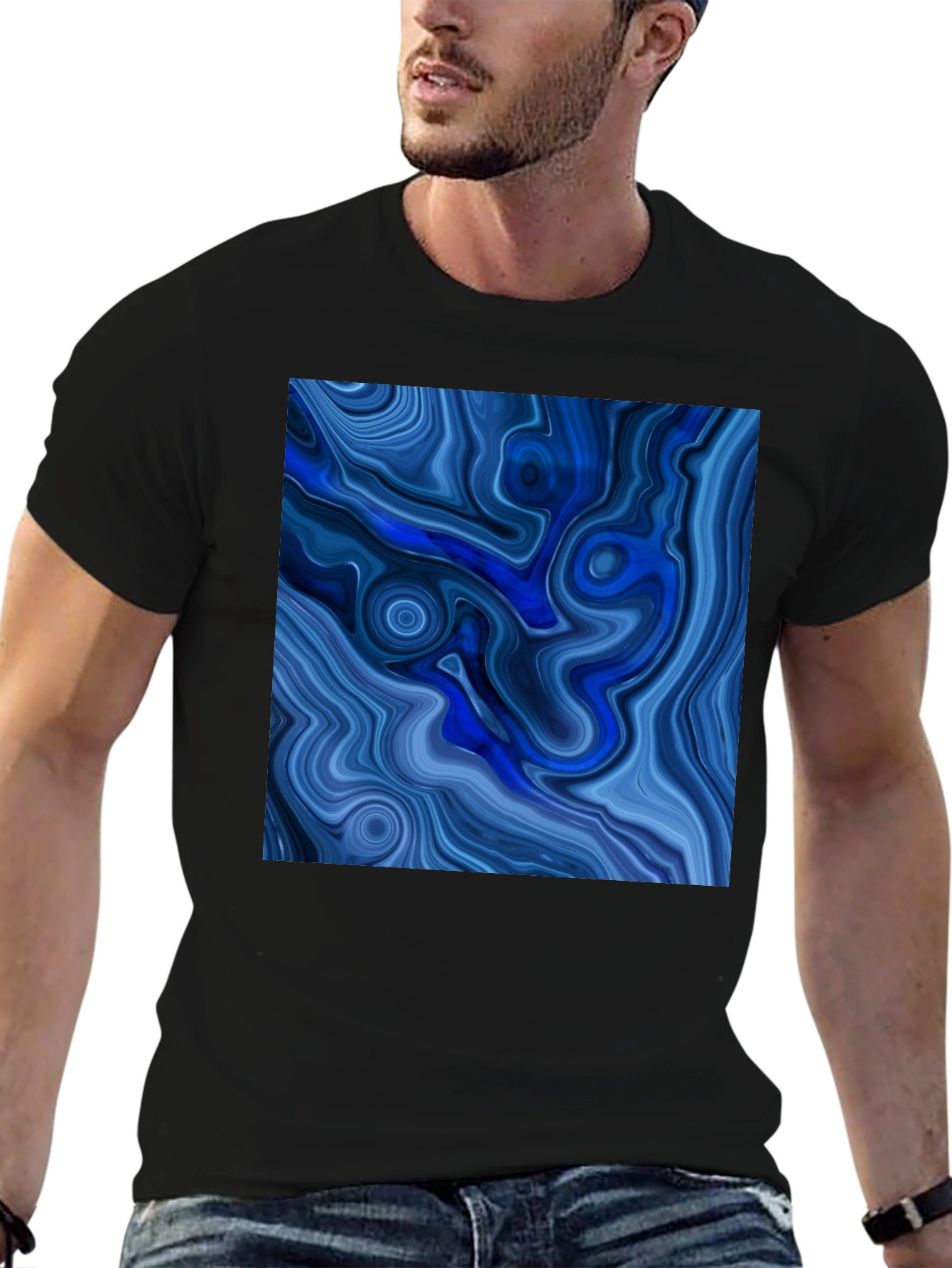 Blue Swirl Graphic Tee - Modern Art T-Shirt