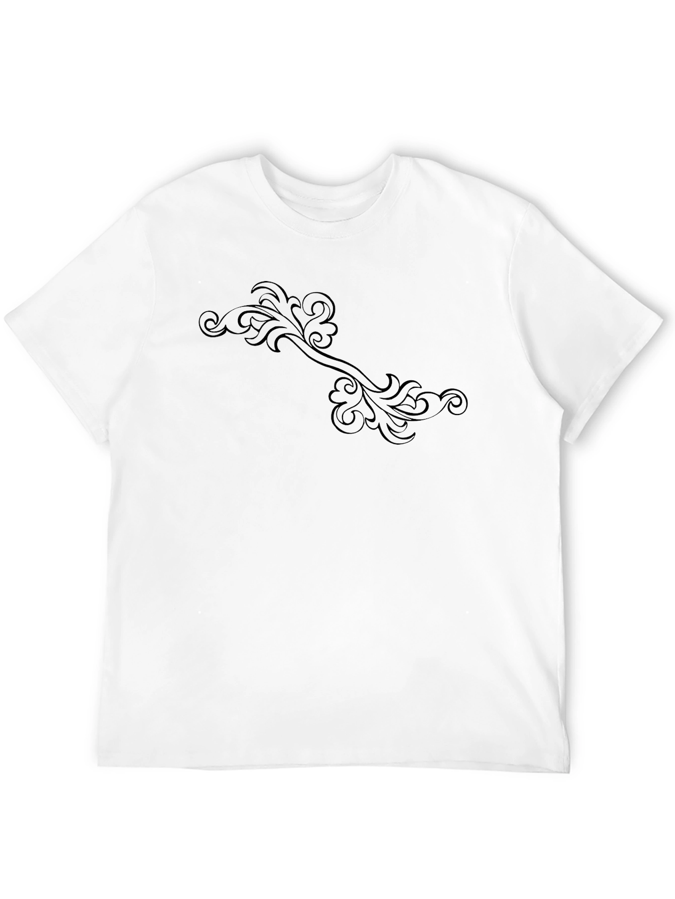 Elegant Floral Scroll Black T-Shirt