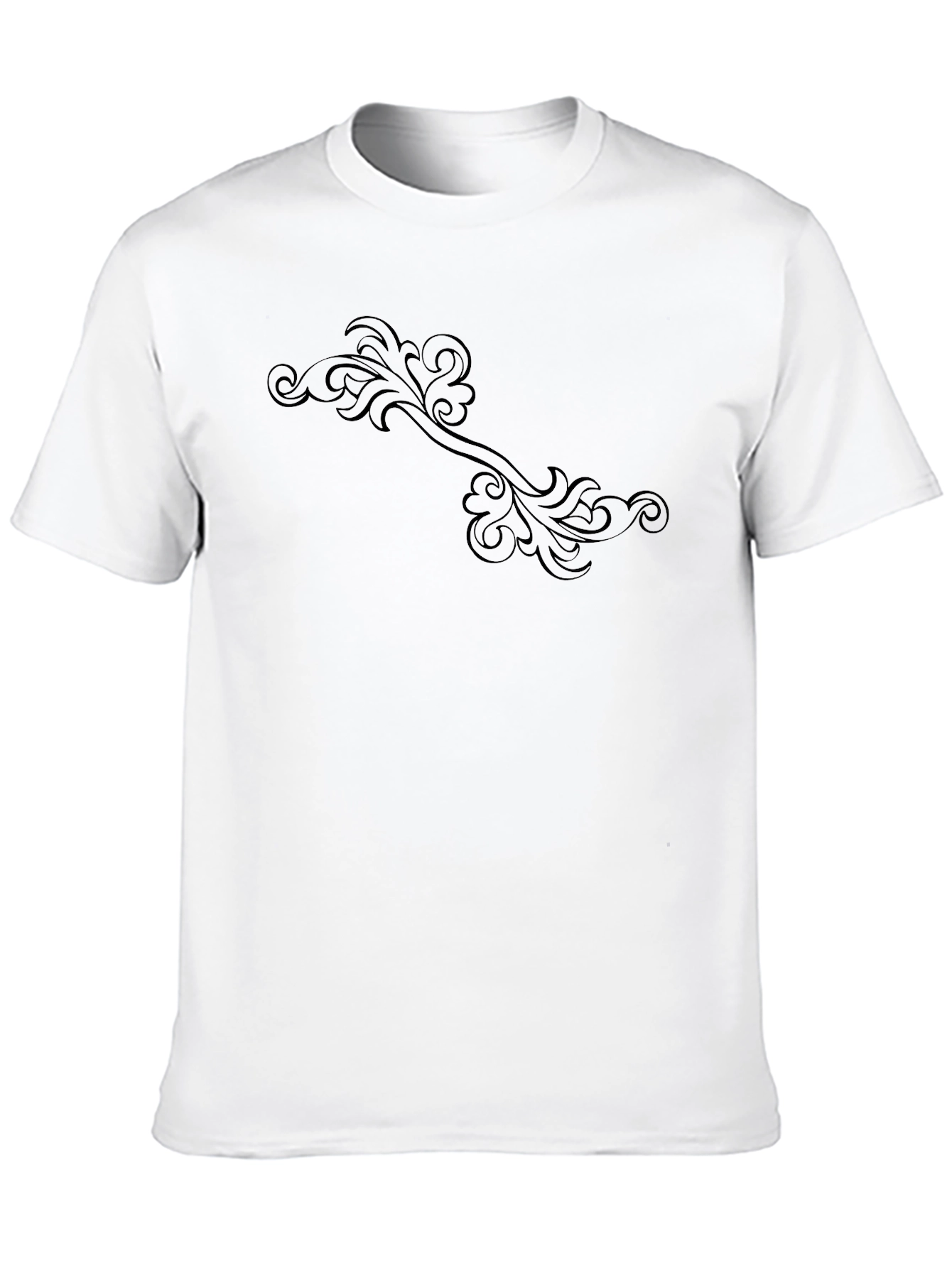 Elegant Floral Scroll Black T-Shirt