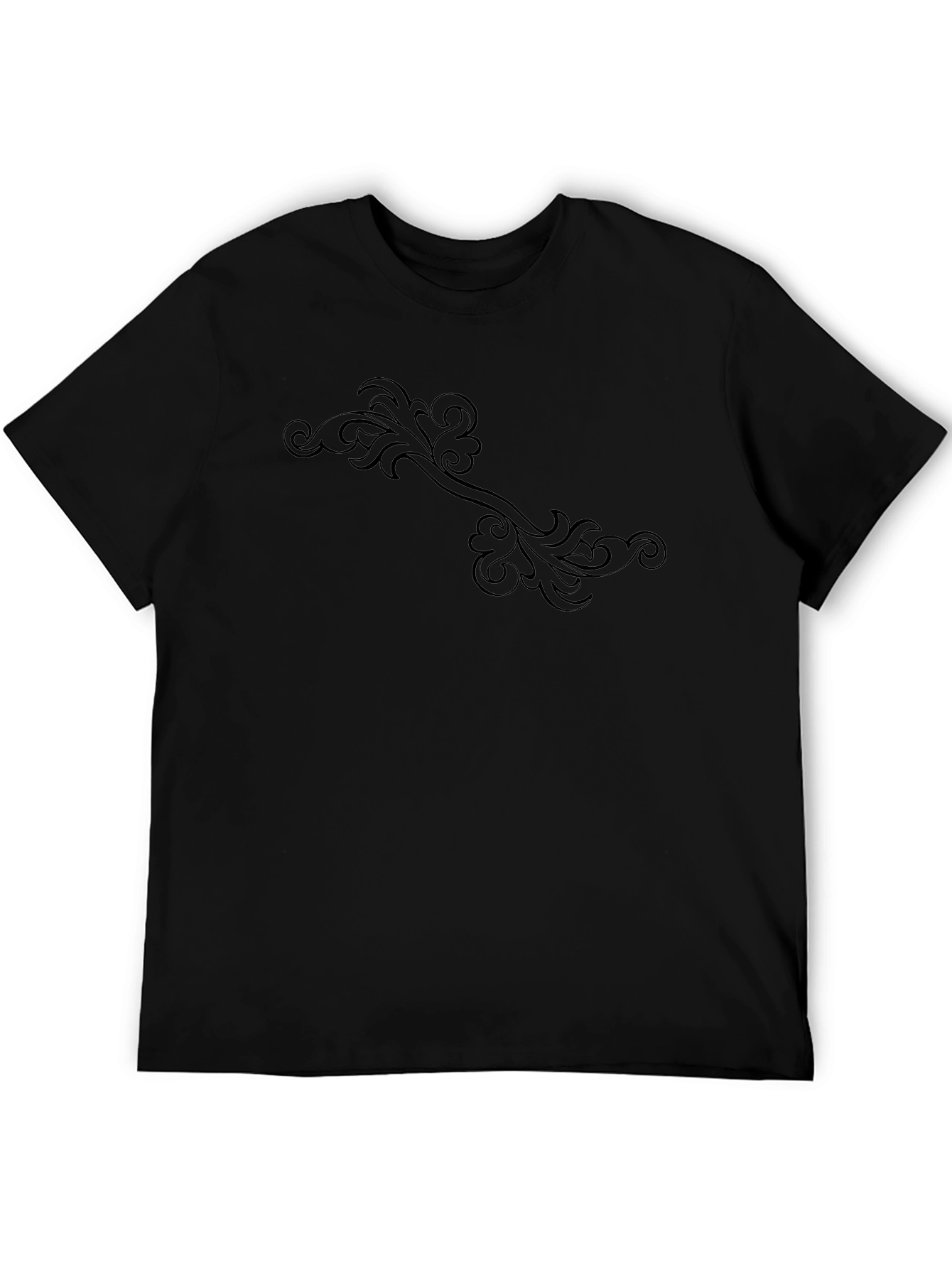 Elegant Floral Scroll Black T-Shirt