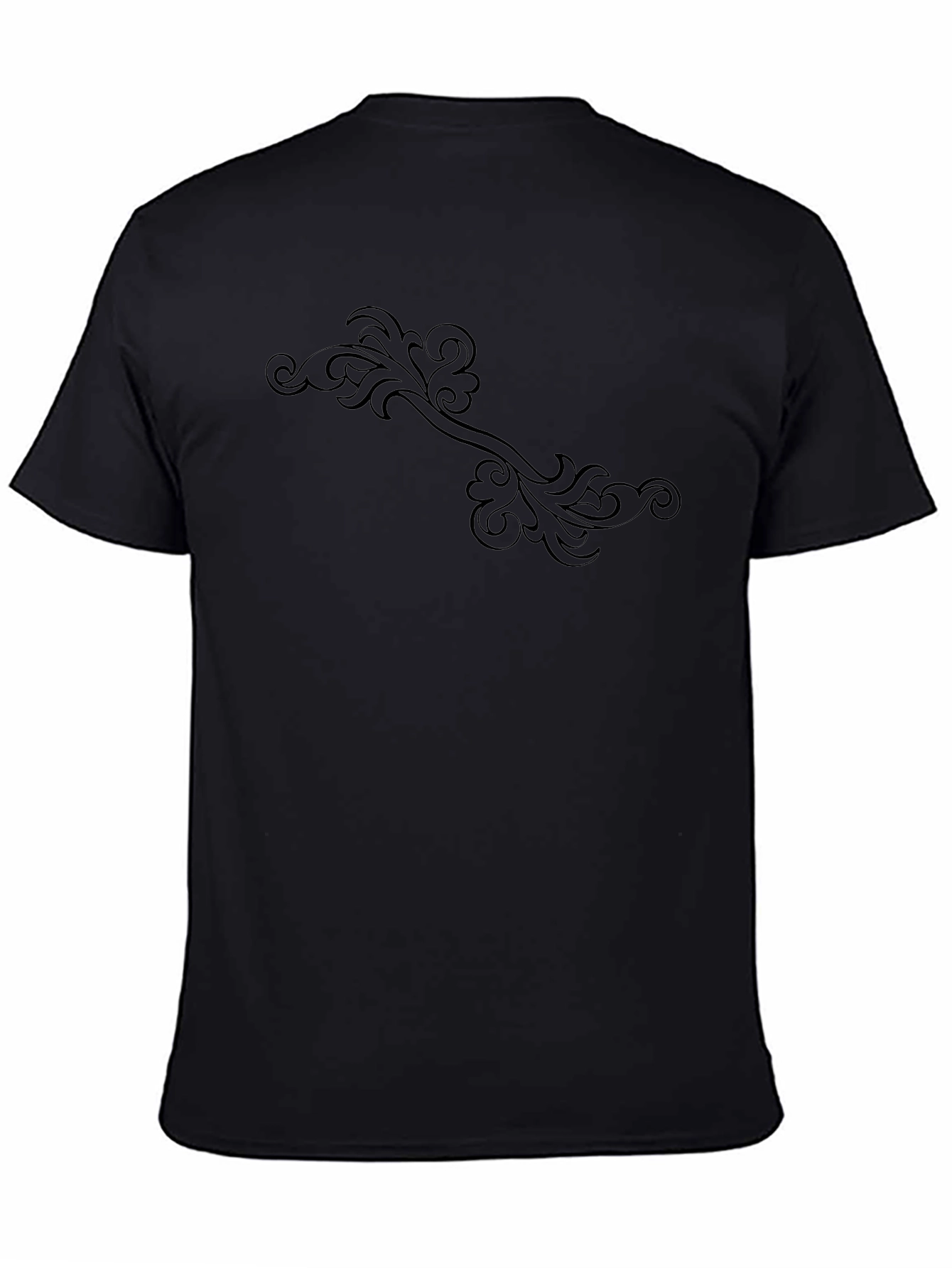 Elegant Floral Scroll Black T-Shirt