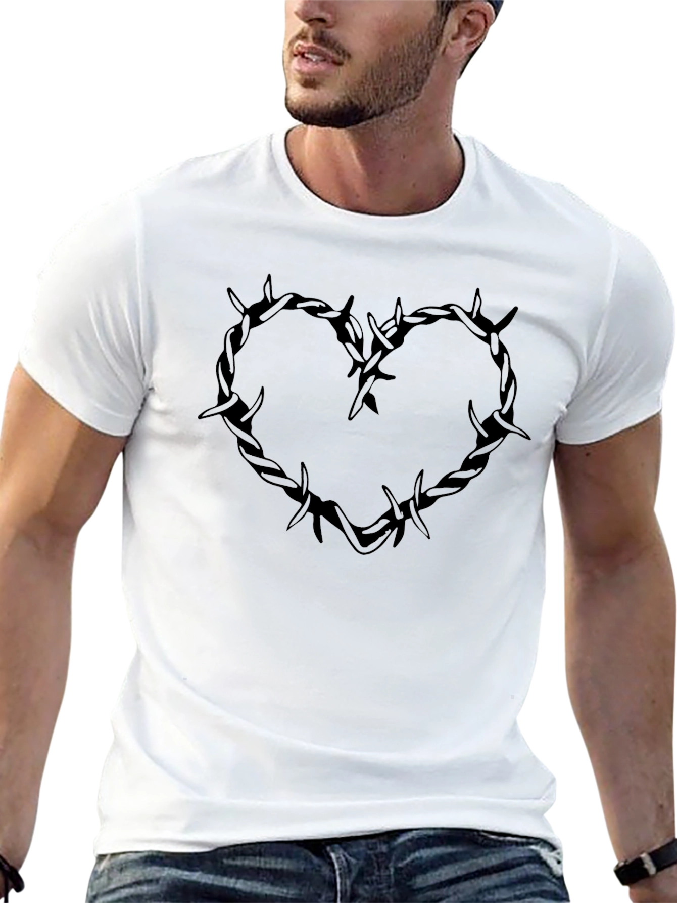 Edgy Heart Barbed Wire Graphic Tee - Black