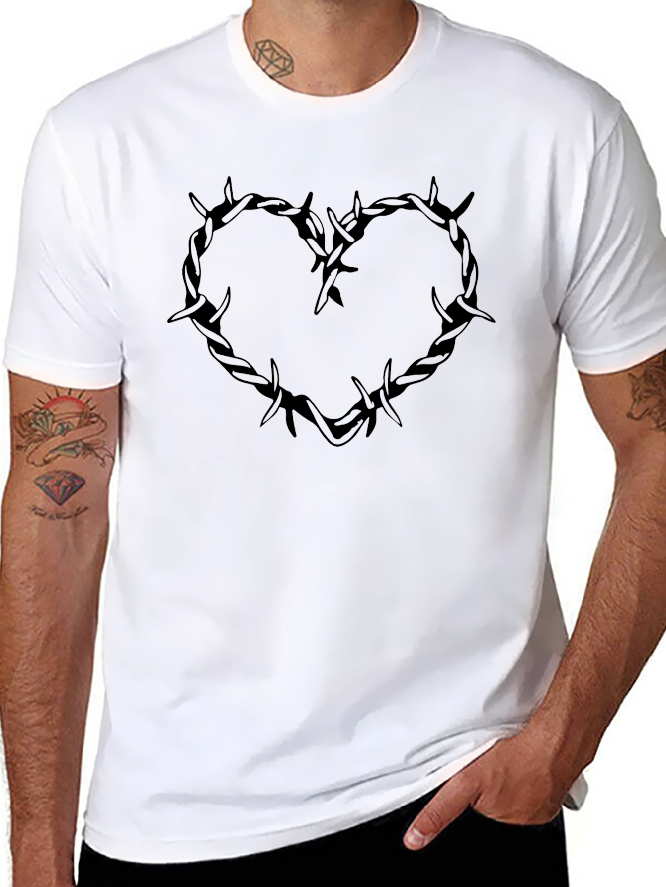 Edgy Heart Barbed Wire Graphic Tee - Black