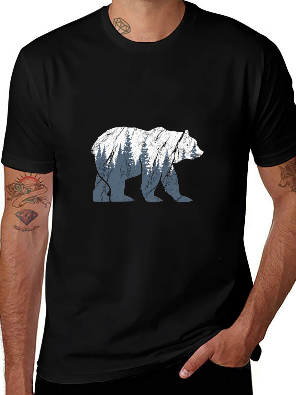 Bear Silhouette Graphic Black T-Shirt