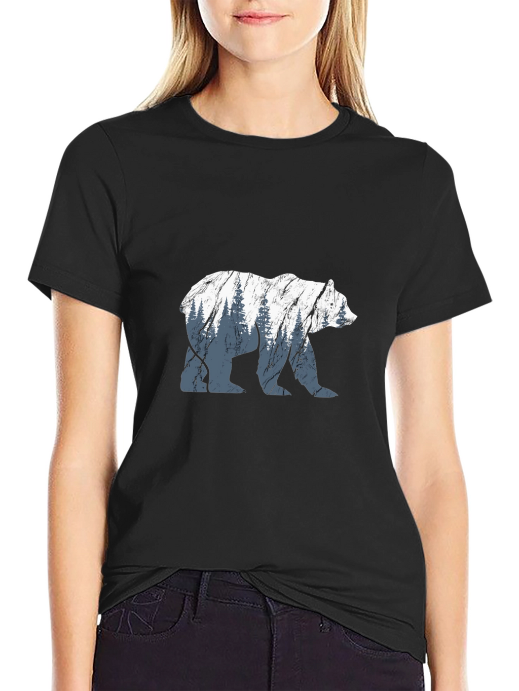 Bear Silhouette Graphic Black T-Shirt