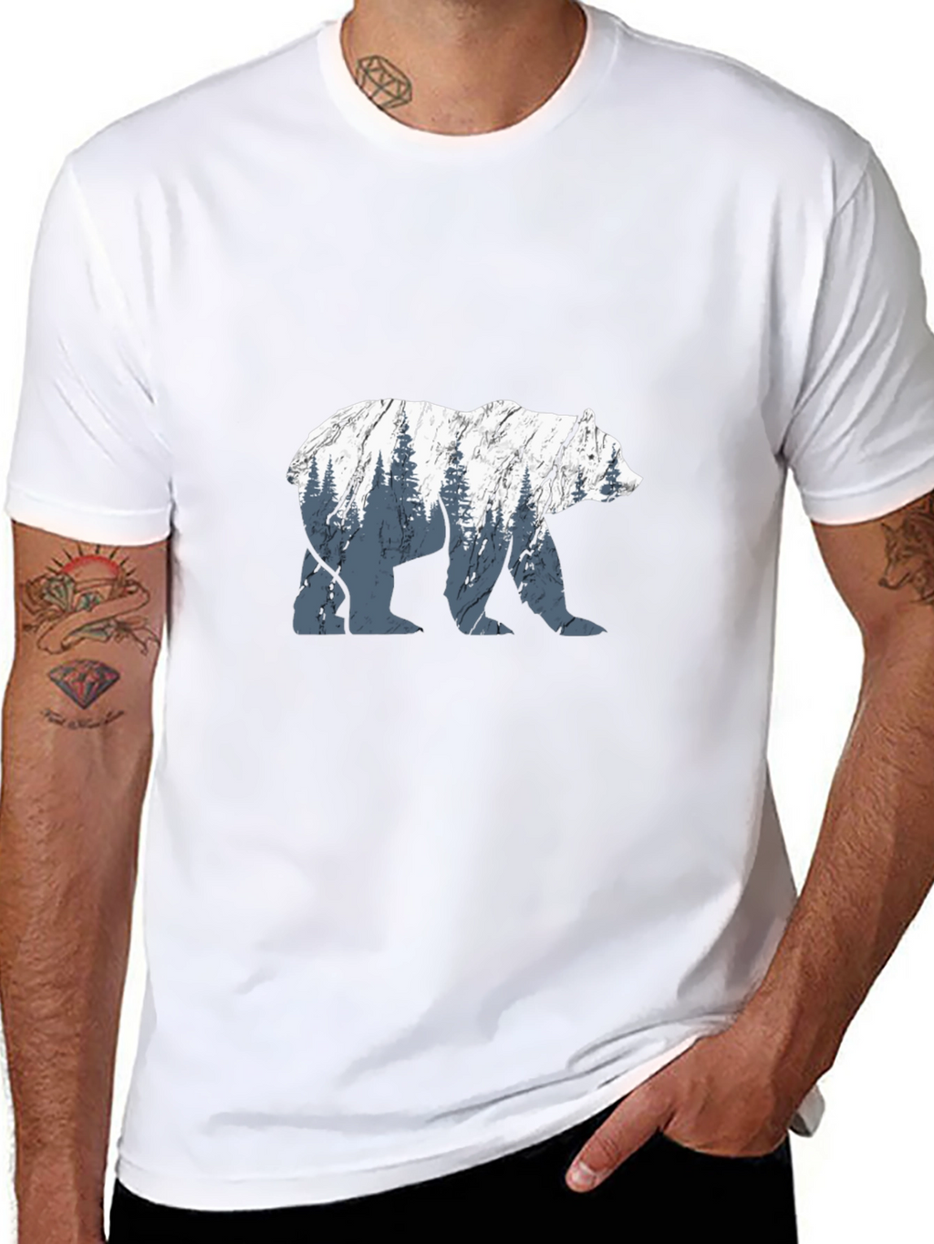 Bear Silhouette Graphic Black T-Shirt