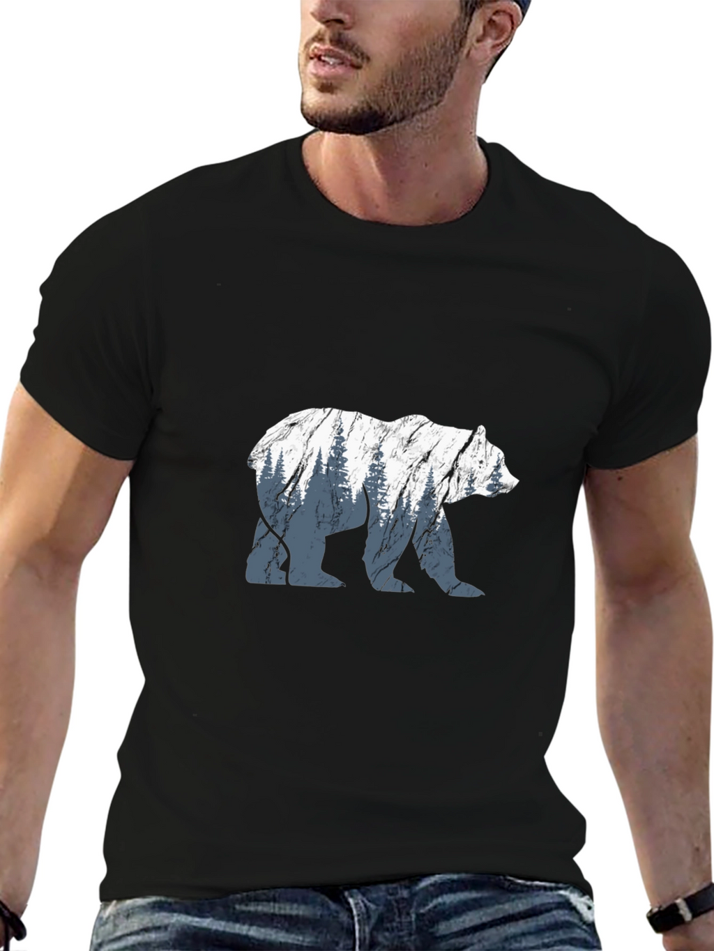 Bear Silhouette Graphic Black T-Shirt