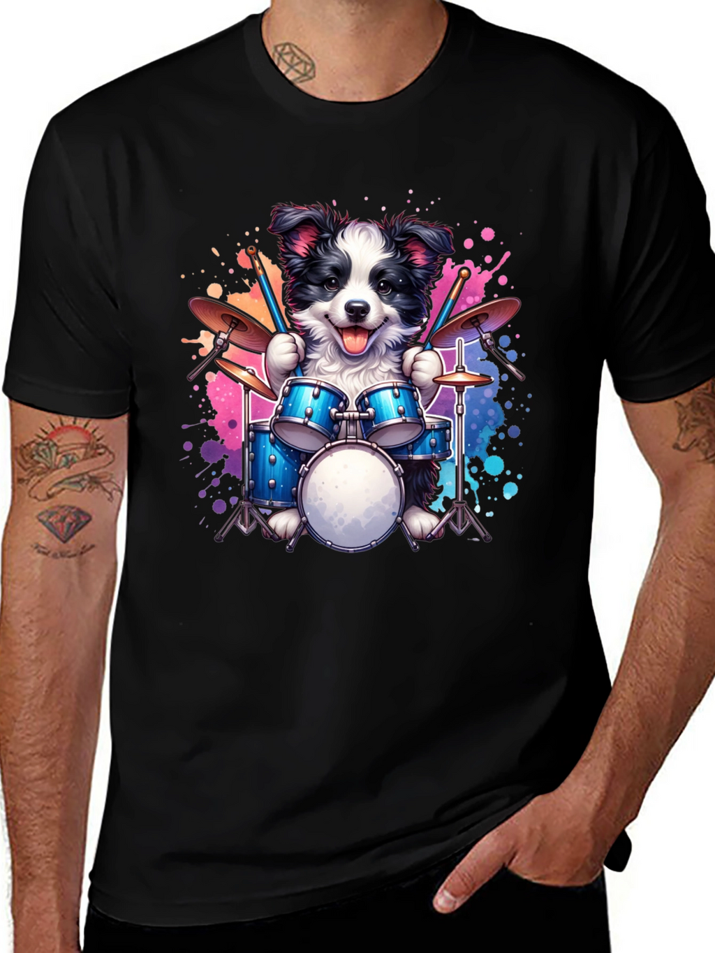 Dog Drummer T-Shirt - Playful Pup Percussion