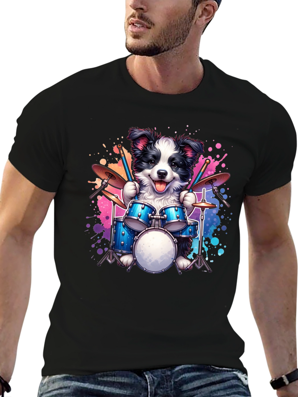 Dog Drummer T-Shirt - Playful Pup Percussion