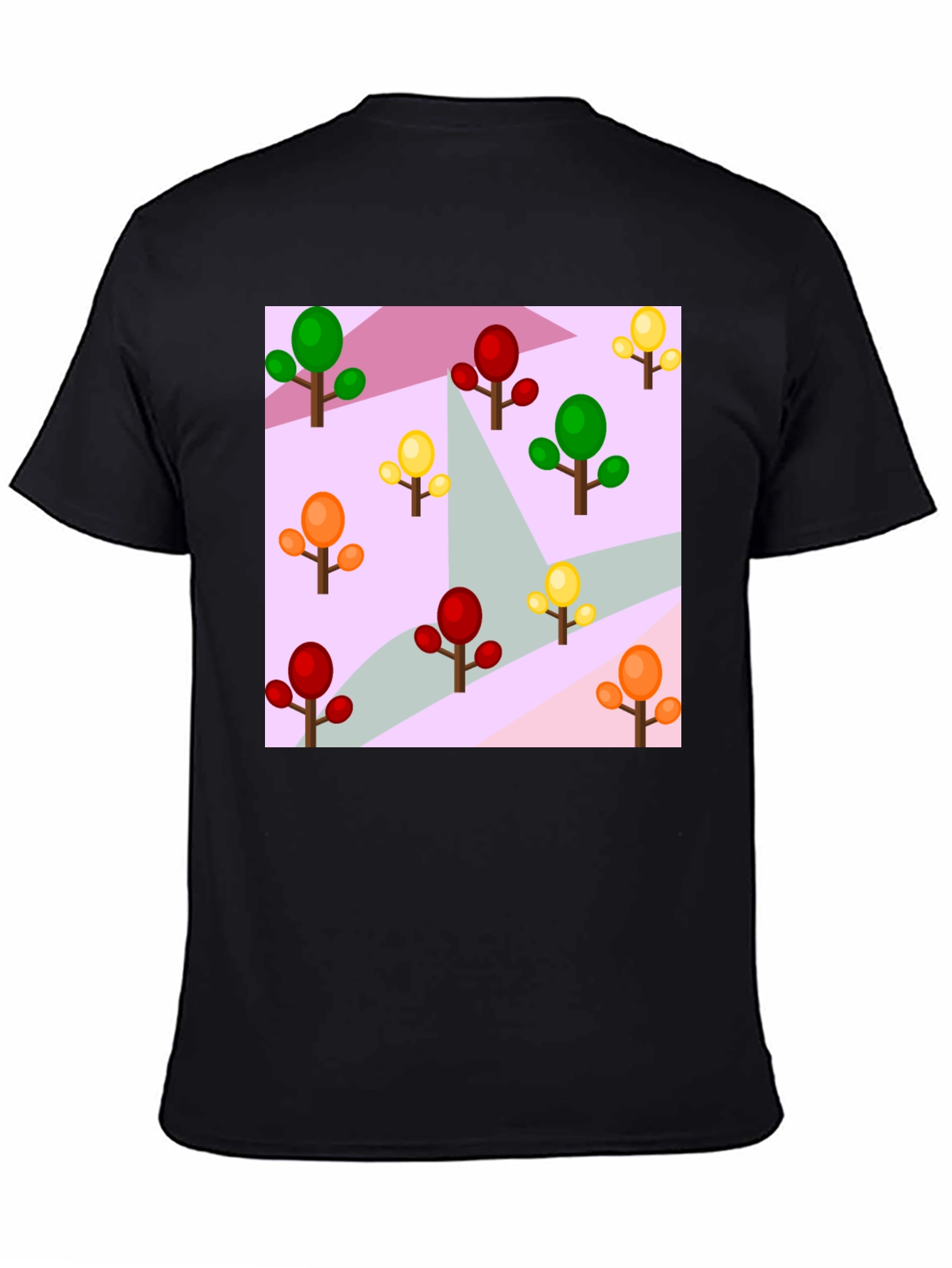 Colorful Trees Patterned Black T-Shirt