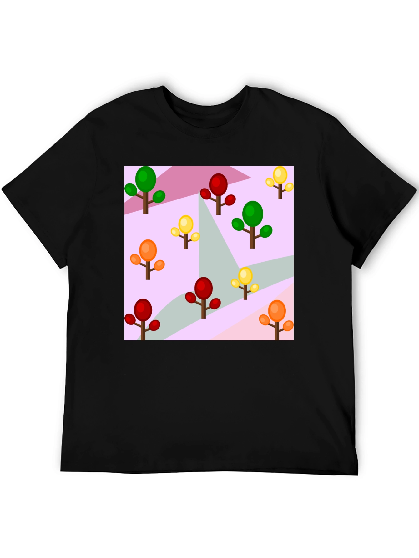 Colorful Trees Patterned Black T-Shirt