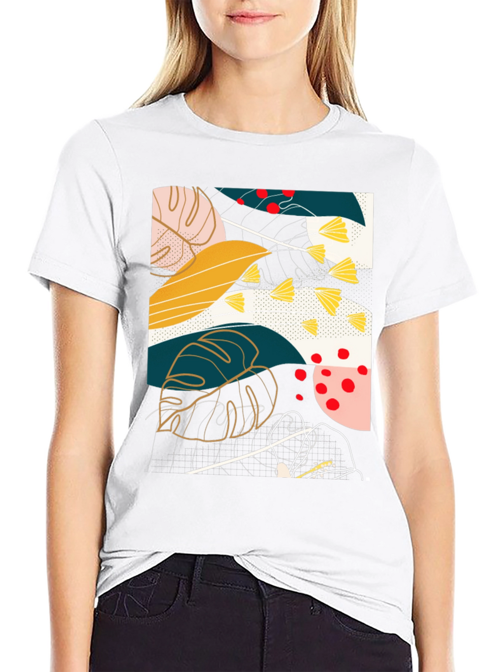 Abstract Botanical Print Black T-Shirt