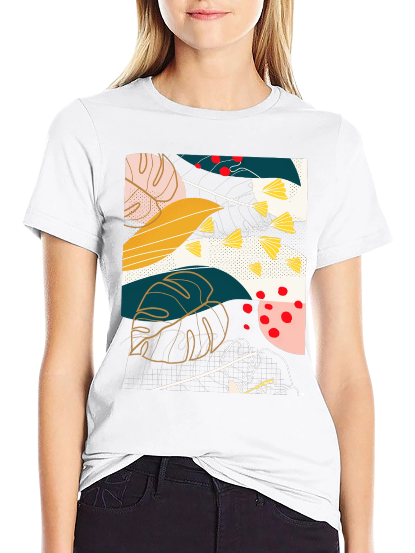 Abstract Botanical Print Black T-Shirt